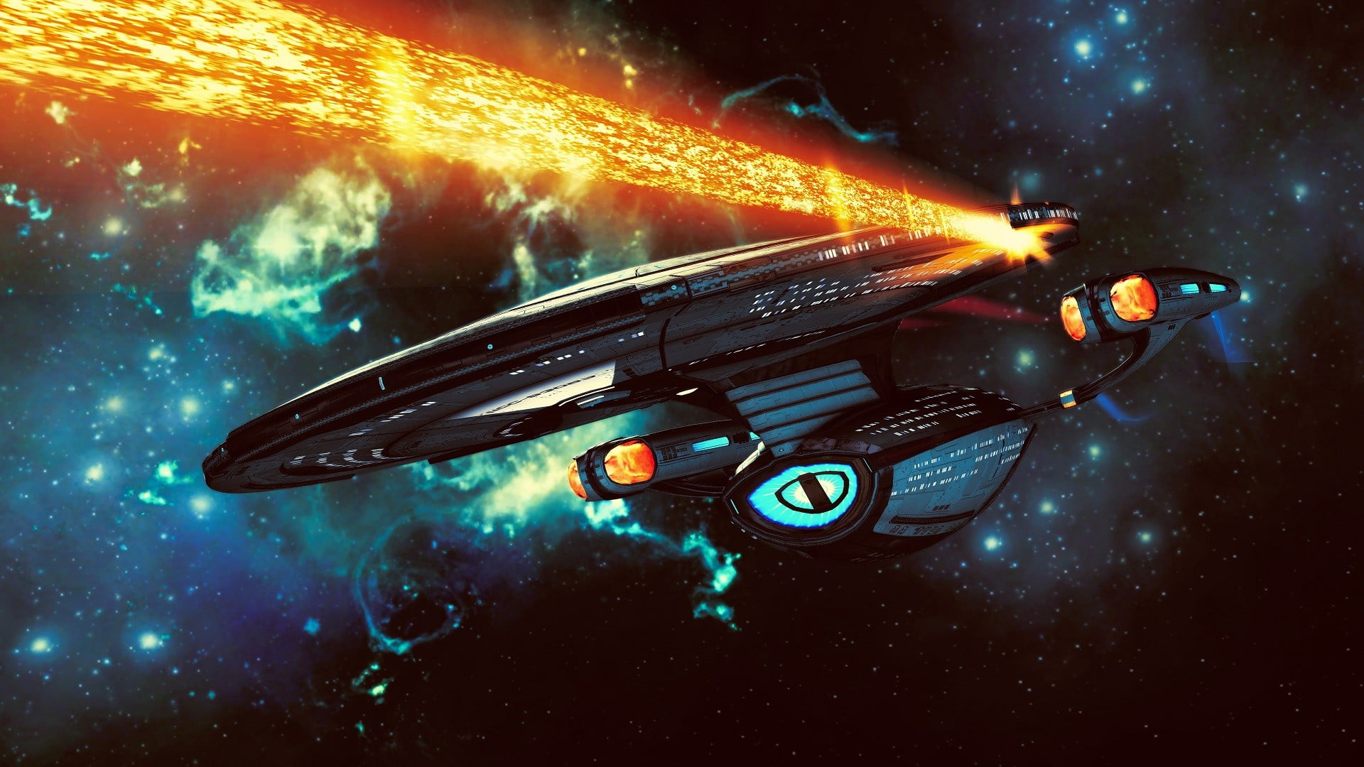 burning, glowing, exploration, undersea, wars, flame, outdoors, transportation, space, Star Trek, blue, spaceship, illuminated, fire, night, underwater, HD Wallpaper