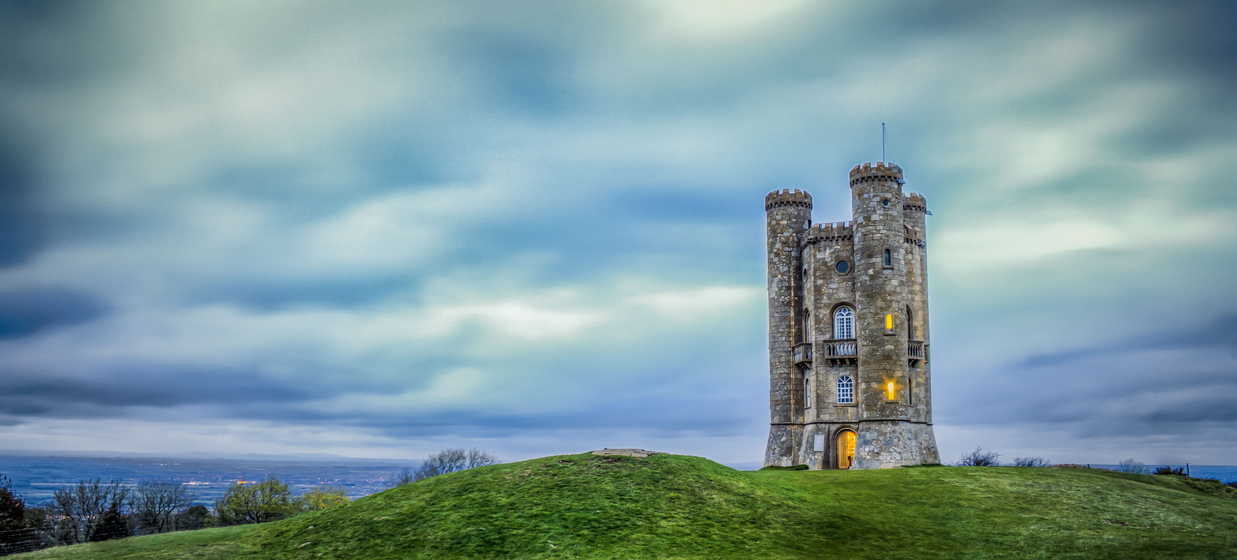 landscape, nature, land, no people, sky, building, tower, broadway tower worcestershire, environment, skyscraper, travel, outdoors, built structure, grass, HD Wallpaper