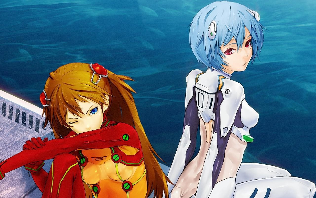 males, women, togetherness, red, men, water, boys, female likeness, 720P, two people, Neon Genesis Evangelion, Asuka Langley Soryu, human representation, HD Wallpaper