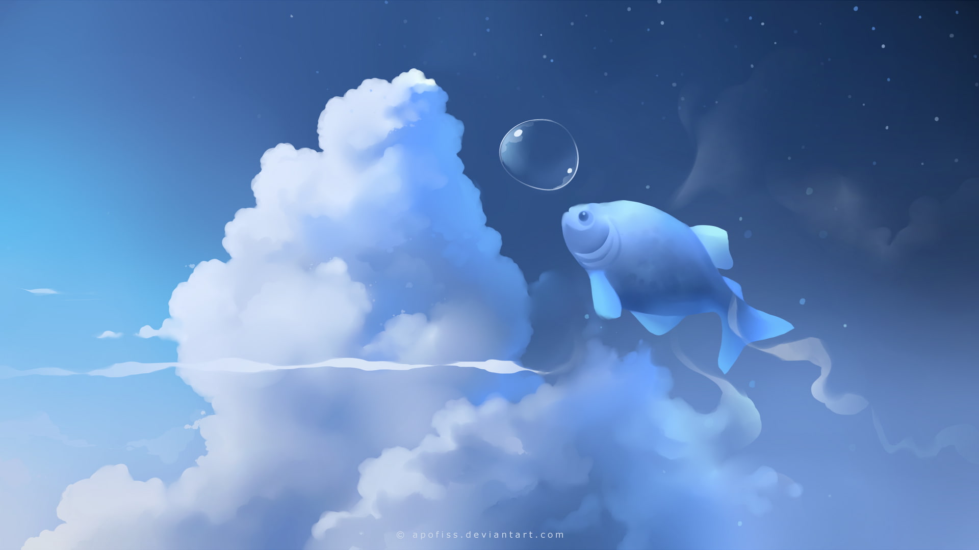 underwater, star - Space, sea, white color, sky, fantasy, digital composite, nature, composite image, creativity, cloud - Sky, fish, backgrounds, mammal, HD Wallpaper