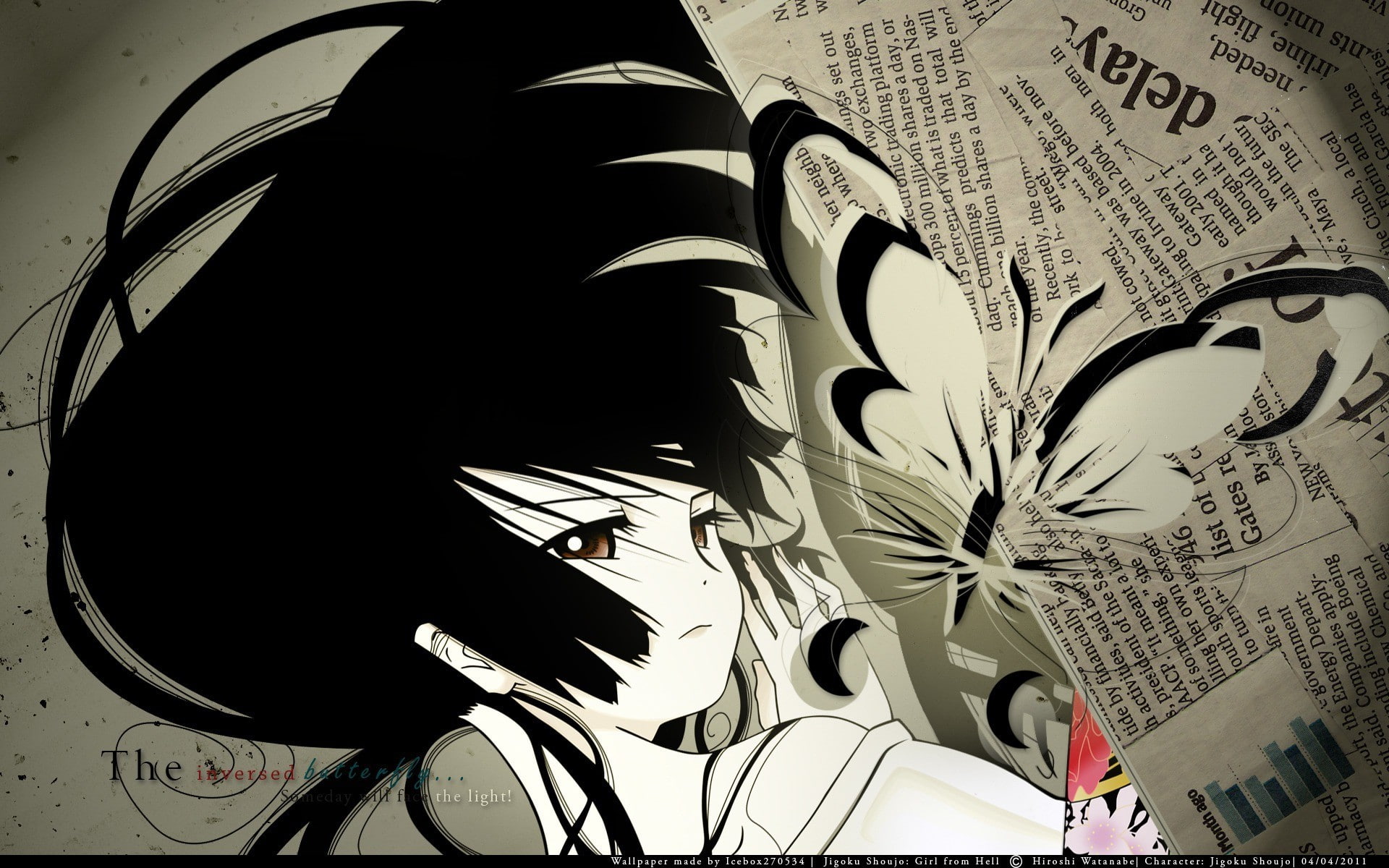 close-up, wealth, butterfly, anime, creativity, art and craft, anime girls, backgrounds, still life, Jigoku Shoujo, car, kimono, paper currency, Enma Ai, HD Wallpaper