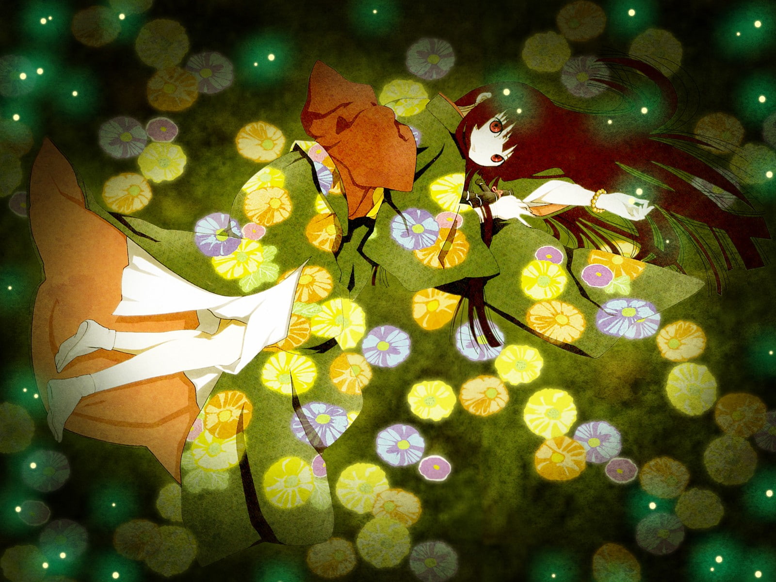 flowers, kimono, Jigoku Shoujo, 720P, Enma Ai, lying down, anime girls, long hair, anime, HD Wallpaper