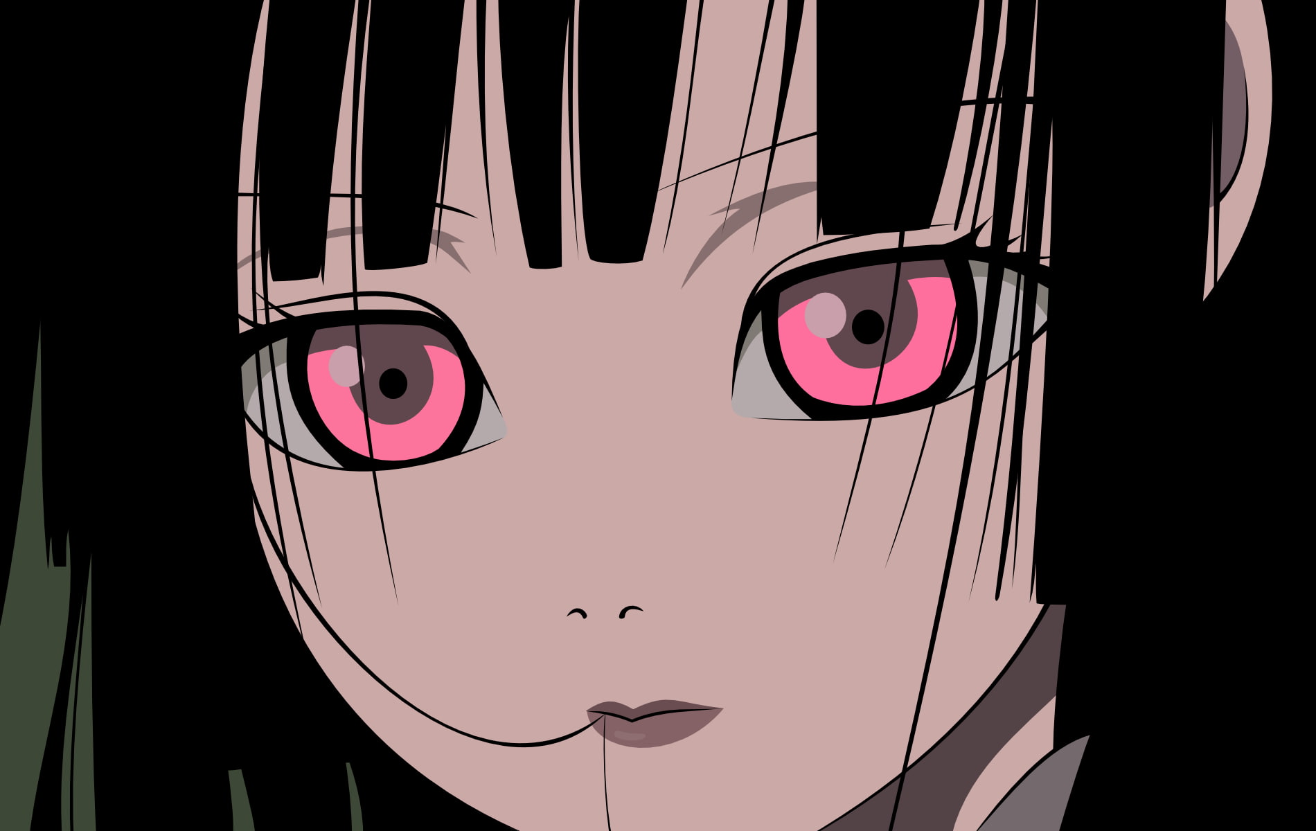 architecture, decoration, creativity, pink eyes, close-up, representation, pattern, black hair, illuminated, Jigoku Shoujo, dark, indoors, dark hair, closed, HD Wallpaper