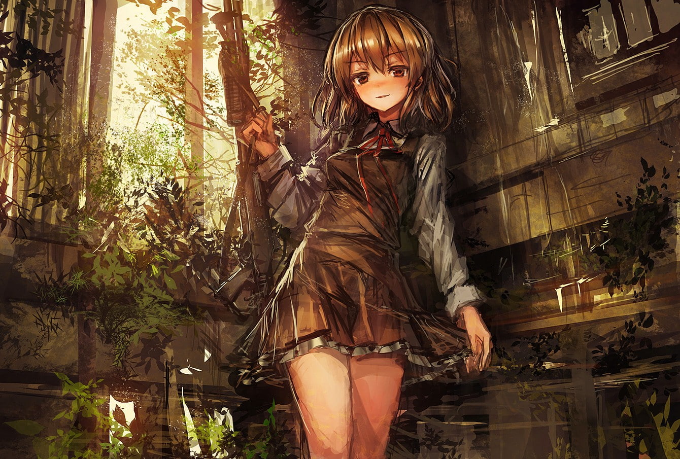 anime girls, original characters, op-center, 720P, gun, HD Wallpaper