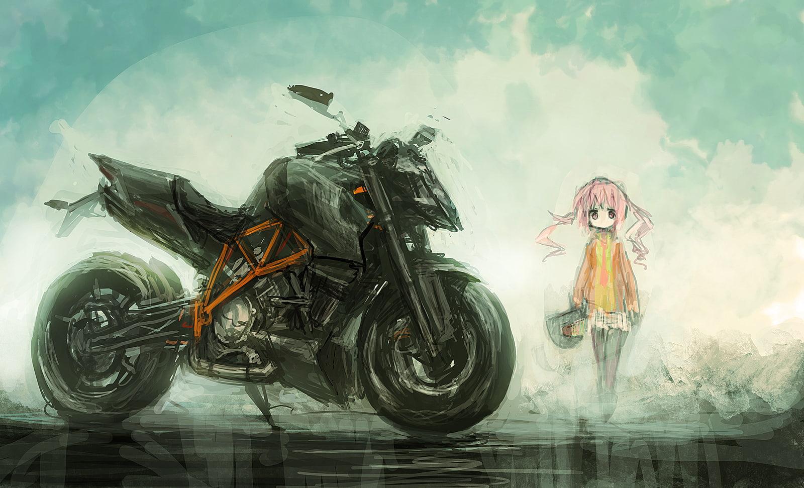 original, ktm, vehicles, motorbikes, op center, girls, anime, artwork, 720P, characters, HD Wallpaper