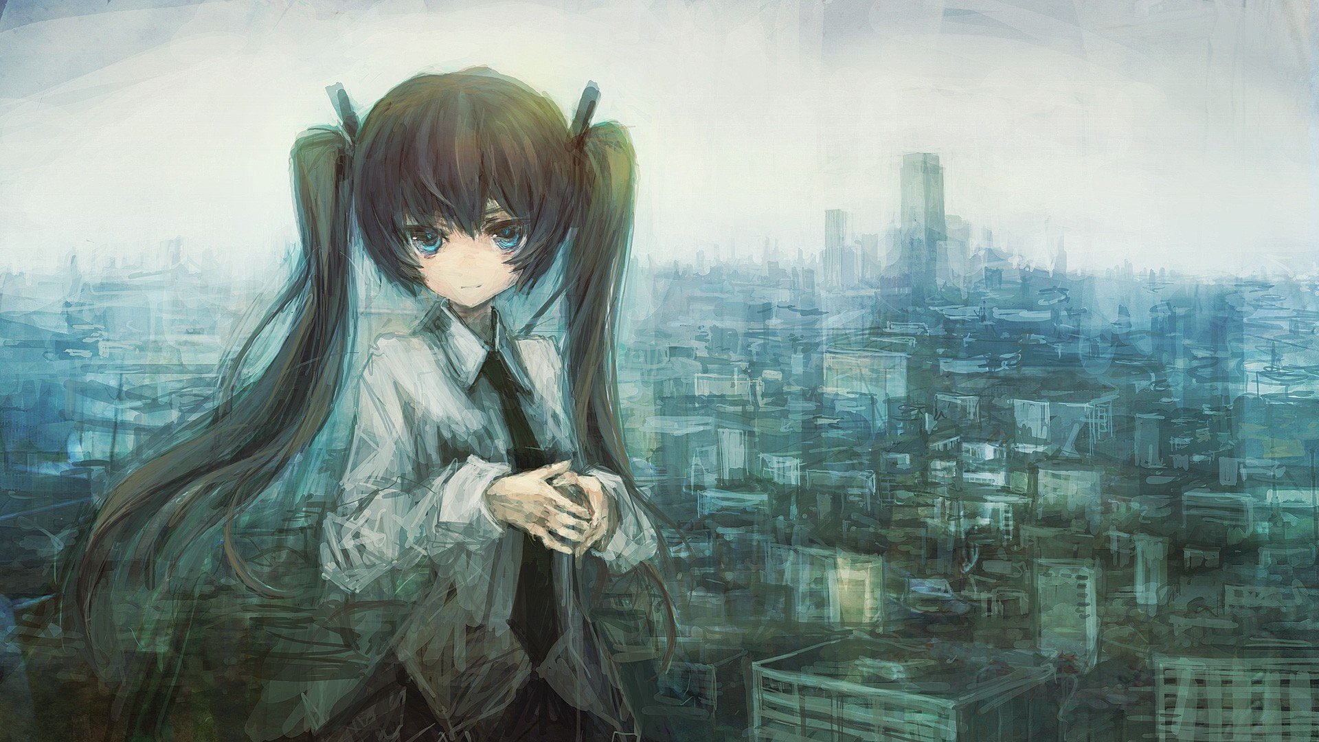 twintails, blue eyes, Anime Girls, anime, 1080P, center, Op, HD Wallpaper
