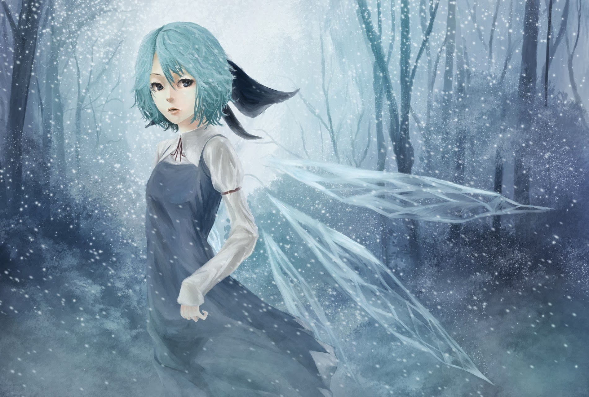beautiful woman, extreme weather, fashion, blue hair, fantasy, anime, hairstyle, adult, young adult, beauty, snow, winter, nature, women, females, digital composite, HD Wallpaper