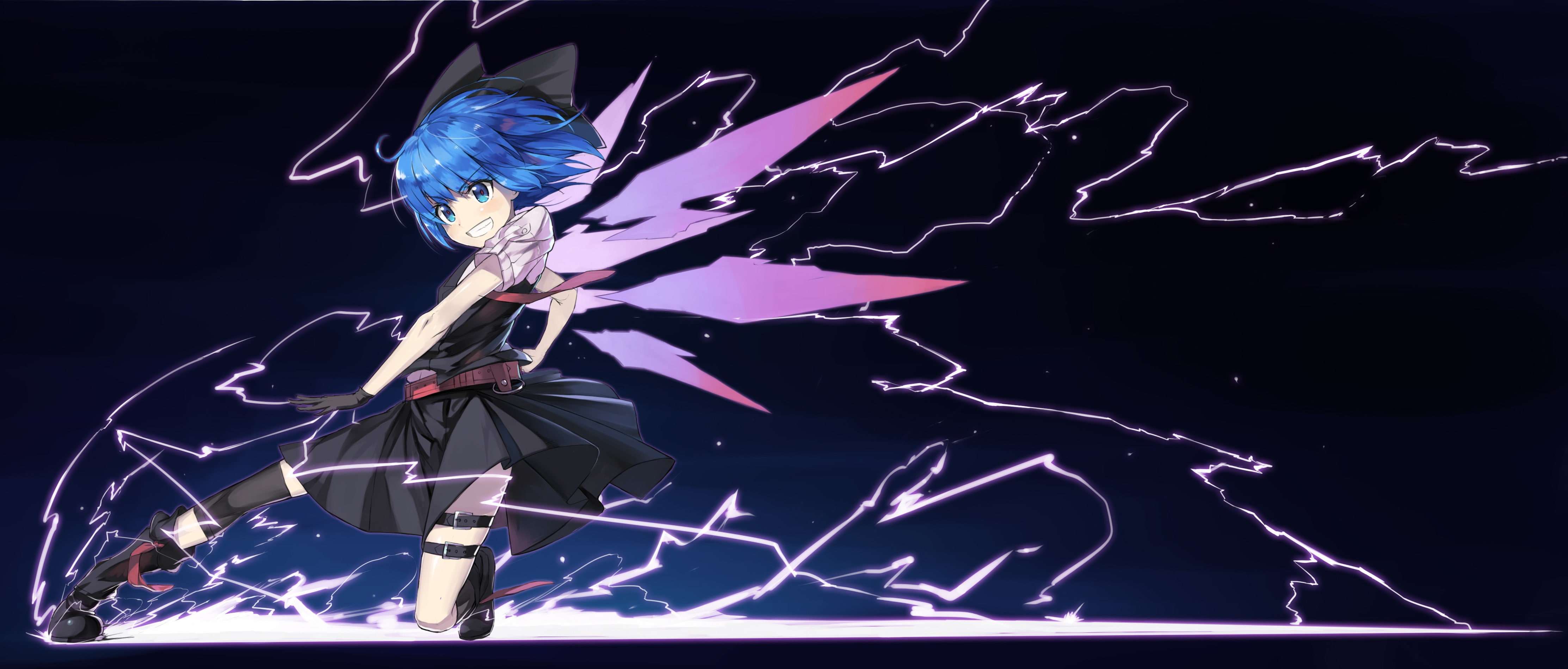 wings, blue hair, hair, cirno, touhou, anime, blue, 4K, profile, manga, illustration, female, character, HD Wallpaper