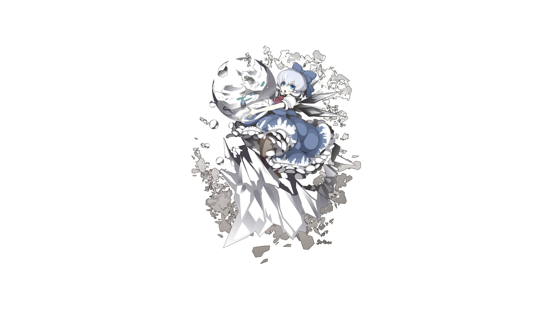 jewelry, hair bows, no people, wings, high angle view, anime, blue dress, cut out, 1080P, copy space, paper, white color, silver colored, hair ribble, HD Wallpaper