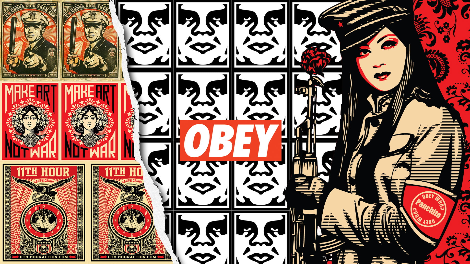 women, artwork, Chinese, obey, 1080P, Shepard Fairey, HD Wallpaper