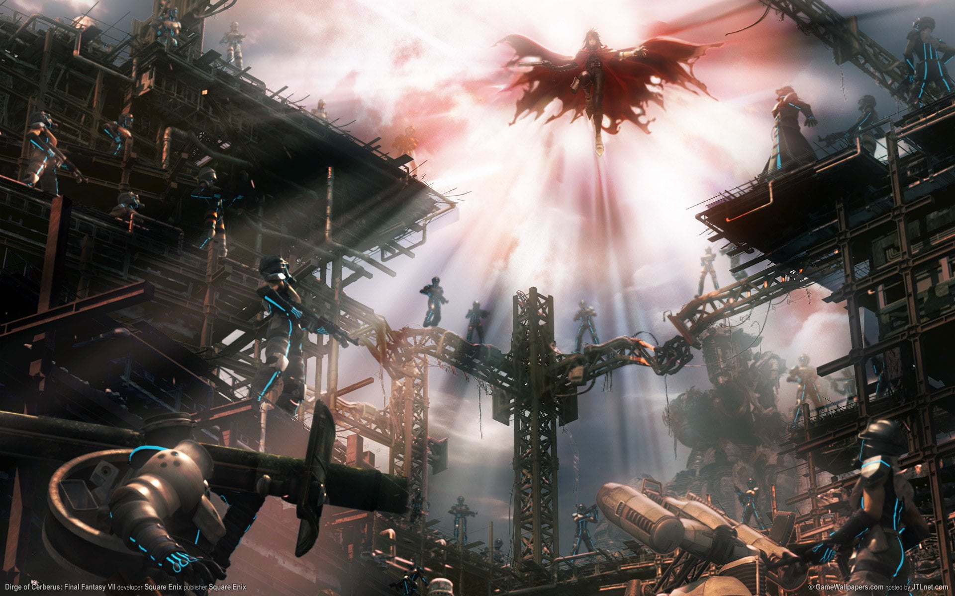 lighting equipment, low angle view, 1080P, Final Fantasy, illuminated, arts culture and entertainment, industry, city, Vincent Valentine, smoke - physical structure, HD Wallpaper