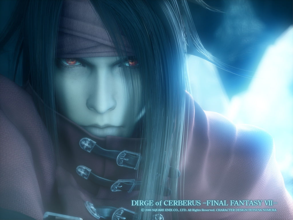 video, black, red eyes, final, long hair, fantasy, games, hd, 480P, valentine, Final Fantasy, ff7, ceberus, dirge, vincent, Black Hair, art, Dirge of Ceberus, HD Wallpaper
