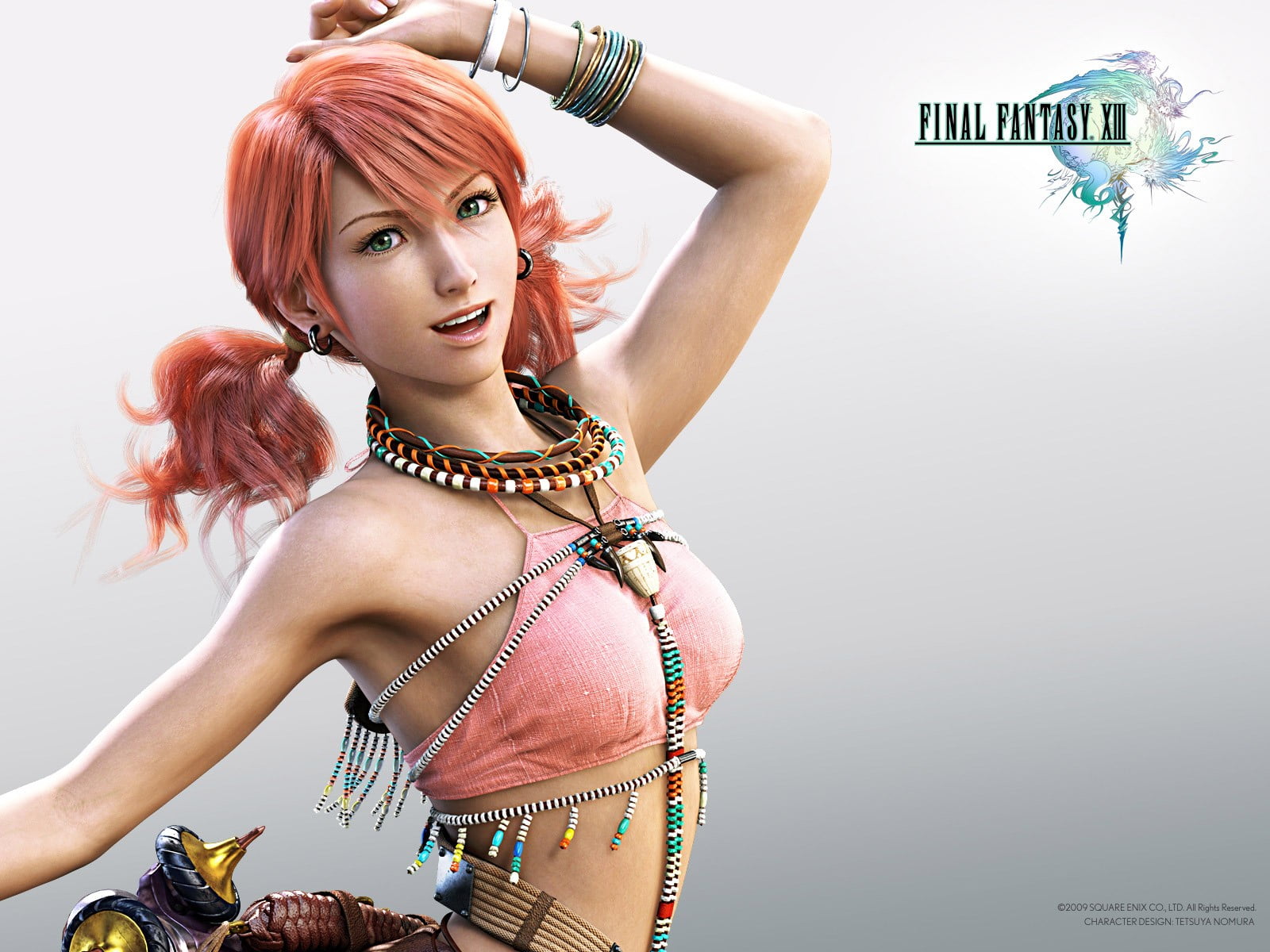 dyed hair, redhead, arms up, indoors, beautiful woman, hairstyle, women, beauty, lifestyles, portrait, females, young women, video games, one person, Final Fantasy XIII, HD Wallpaper