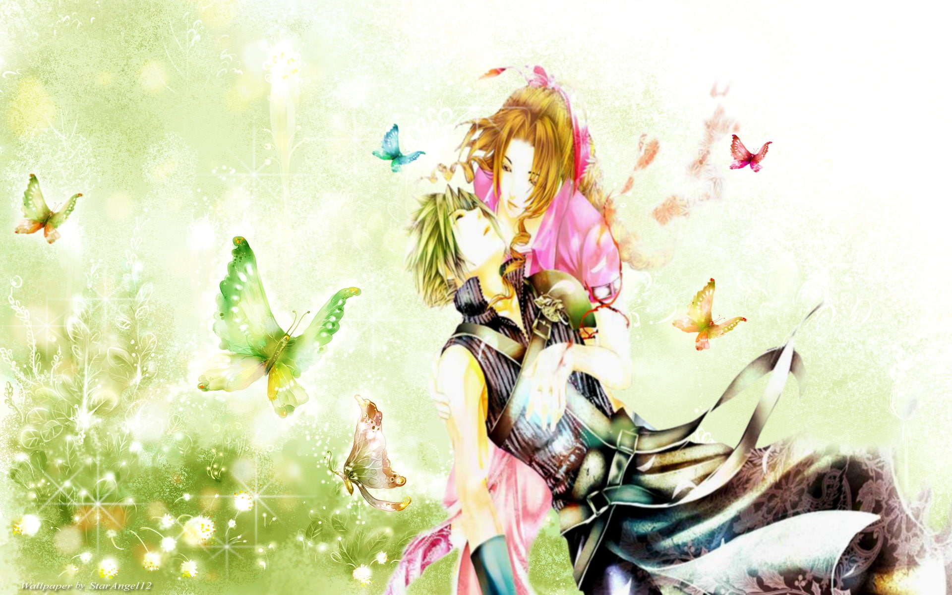 hd, anime, cloud, color, Dream, fantasy, amp, aerith, art, 1080P, ffvii, Butterfly, final, HD Wallpaper