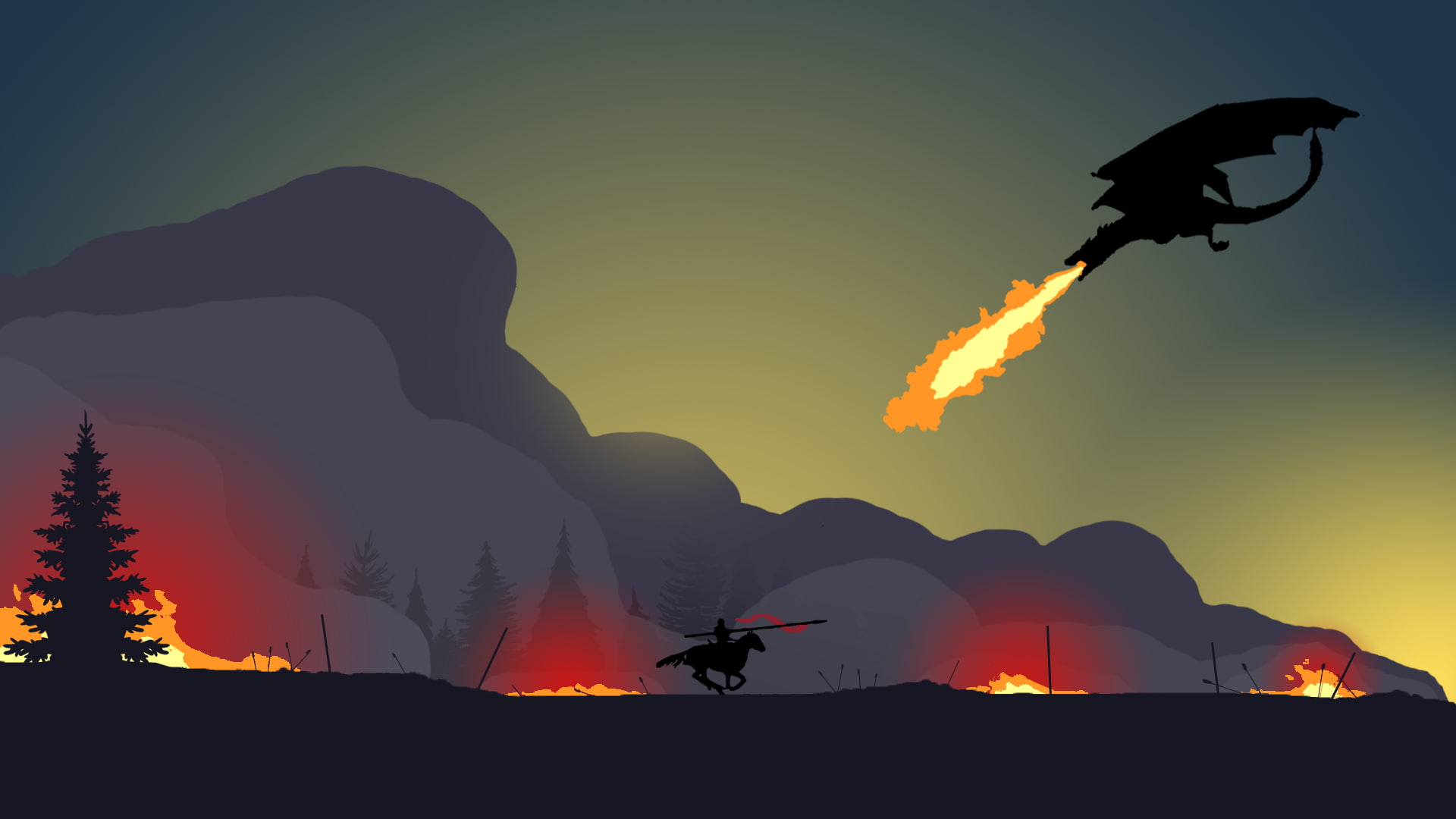 warning sign, unrecognizable person, sunset, spoils, fire, scenics - nature, art, 1080P, war, minimal, environment, game, thrones, burning, nature, orange color, HD Wallpaper