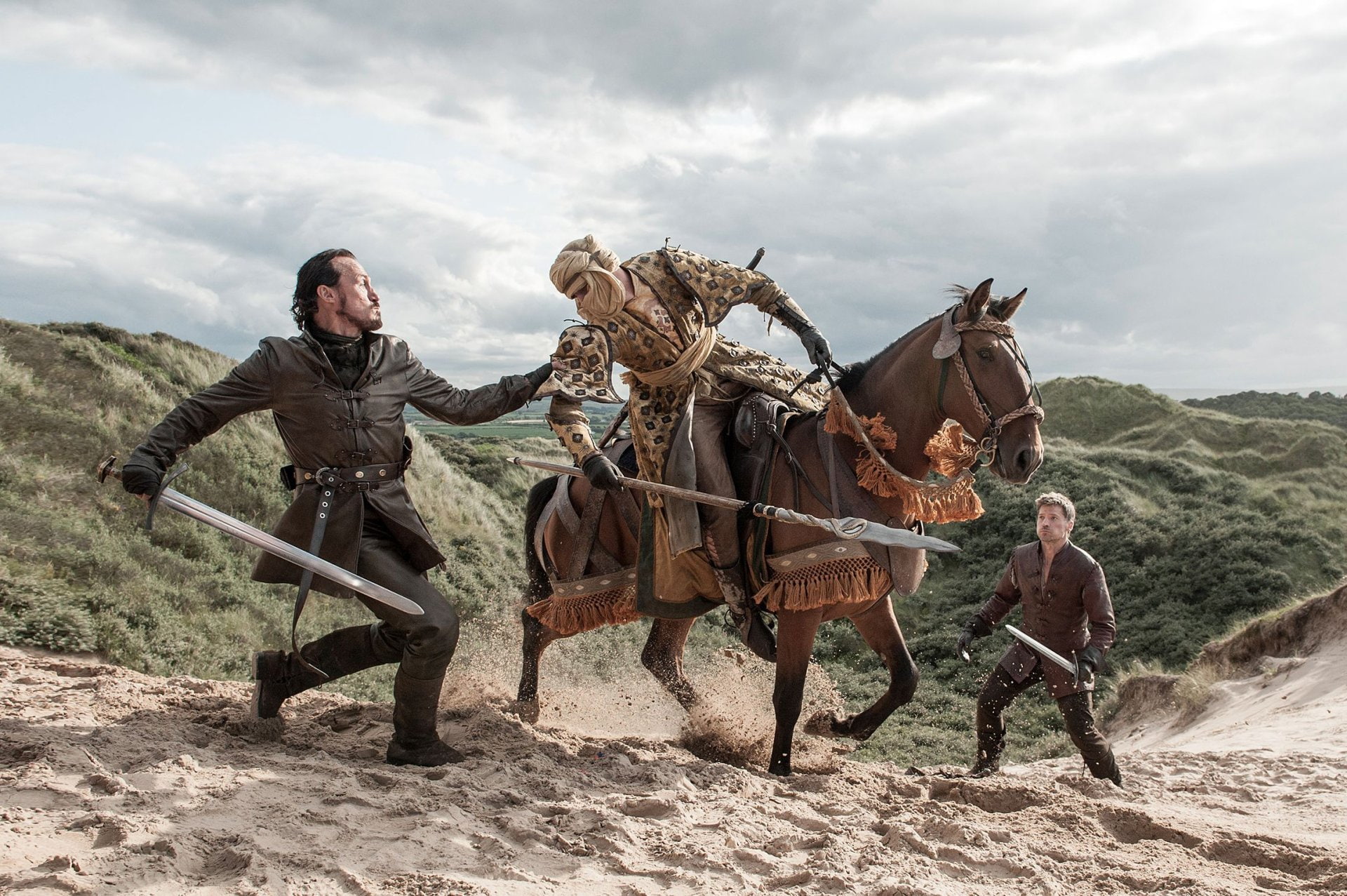1080P, nature, sky, people, domestic, pets, Nikolaj Coster-Waldau, TV Show, full length, riding, Jerome Flynn, livestock, males, day, donkey, Jaime Lannister, HD Wallpaper