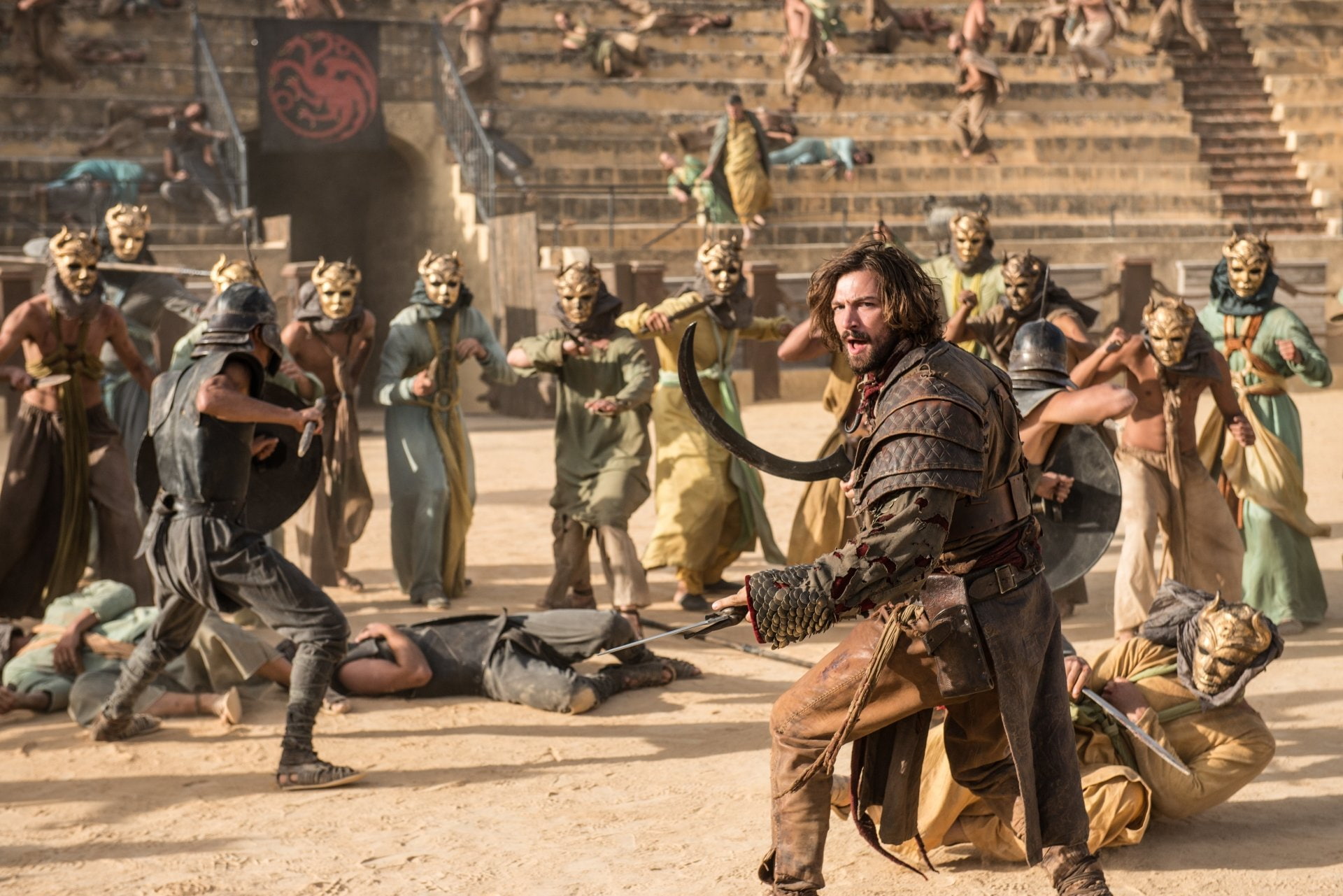 adult, weapon, art and craft, 1080P, the past, aggression, Michiel Huisman, young adult, ancient, full length, men, conflict, military, group of people, HD Wallpaper