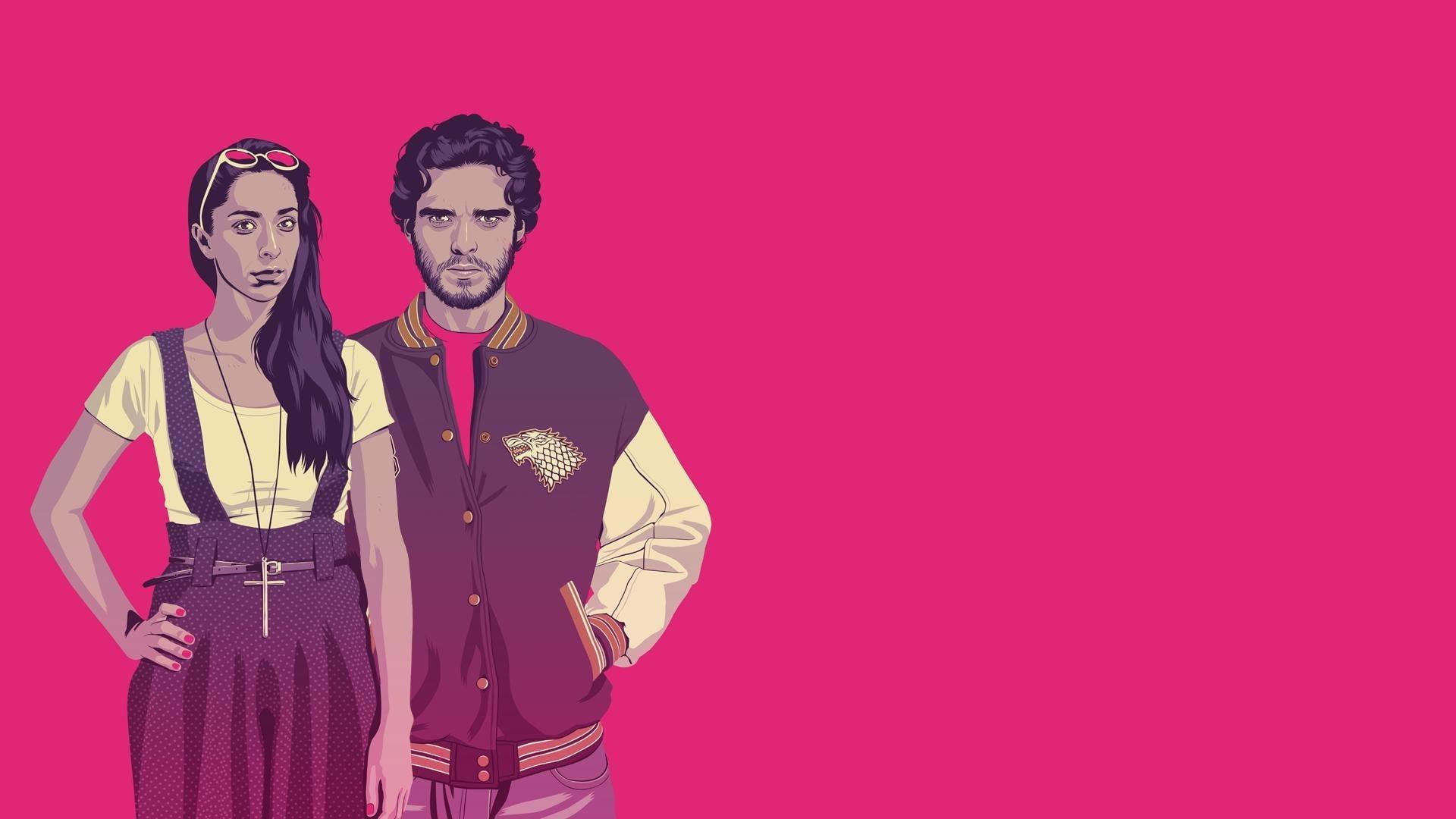 man, game of thrones, robb stark, thrones, gta, crossover, illustration, talisa stark, 1920x1080, grand theft auto, game, vector, 1080P, animated, woman, HD Wallpaper