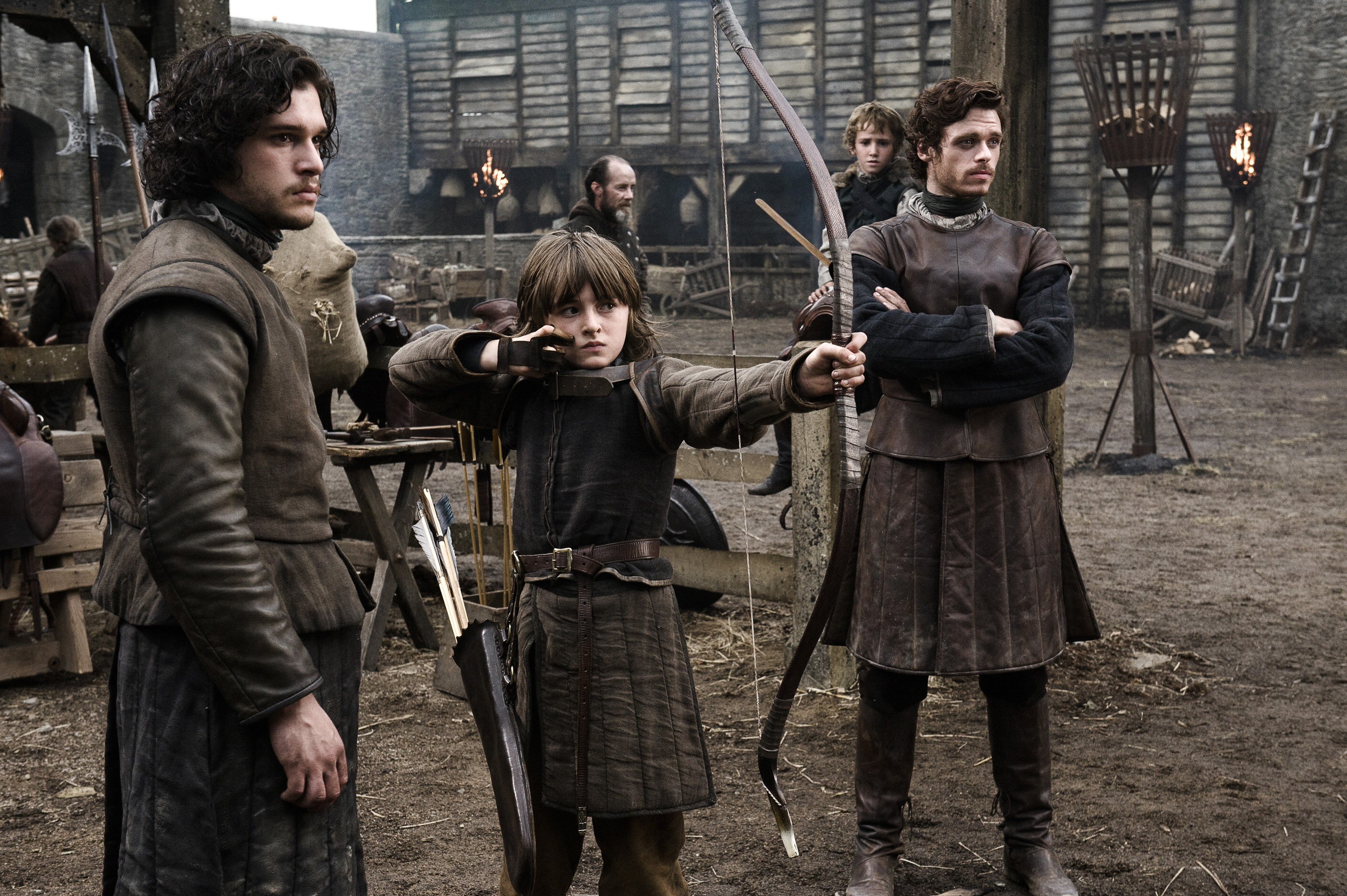 game of thrones, architecture, front view, three quarter length, day, people, men, 4k, government, young men, gun, standing, weapon, aggression, jon snow, HD Wallpaper