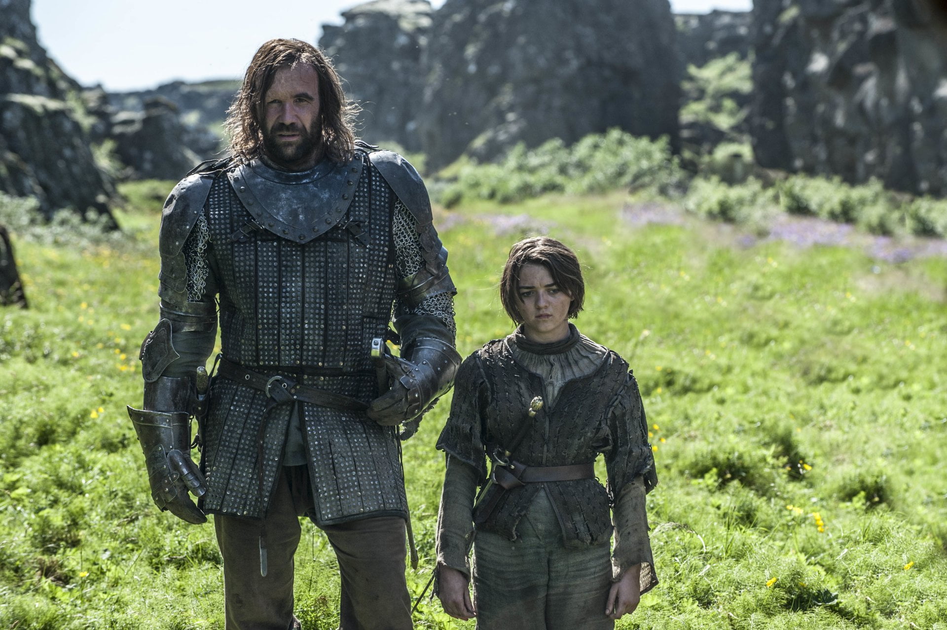 mature men, 1080P, standing, three quarter length, Arya Stark, field, two people, mid adult, men, people, Maisie Williams, Sandor Clegane, lifestyles, HD Wallpaper