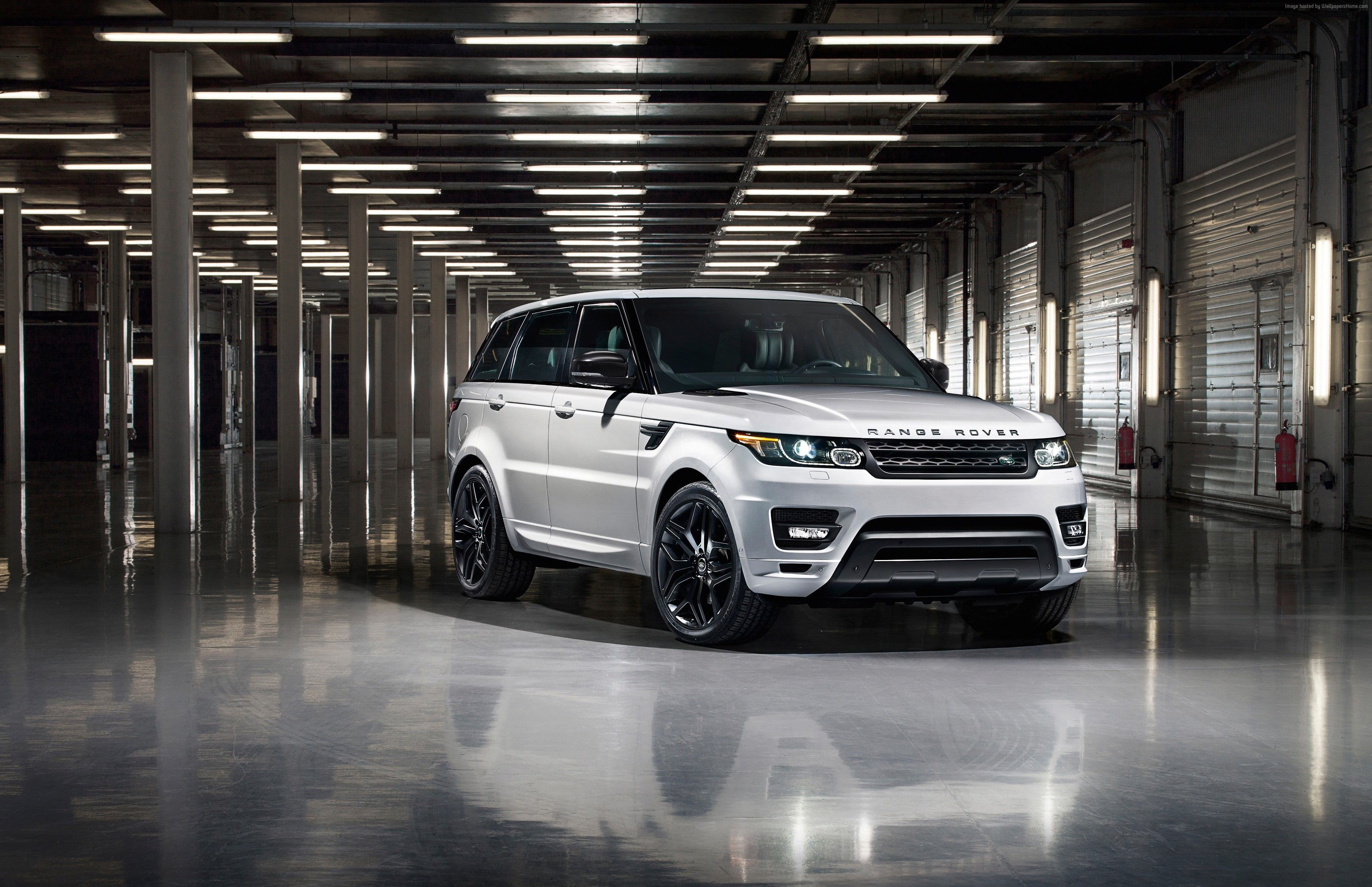SUV, silver colored, retro styled, car, reflection, headlight, mode of transportation, range rover sport, illuminated, motion, architectural column, white., HD Wallpaper