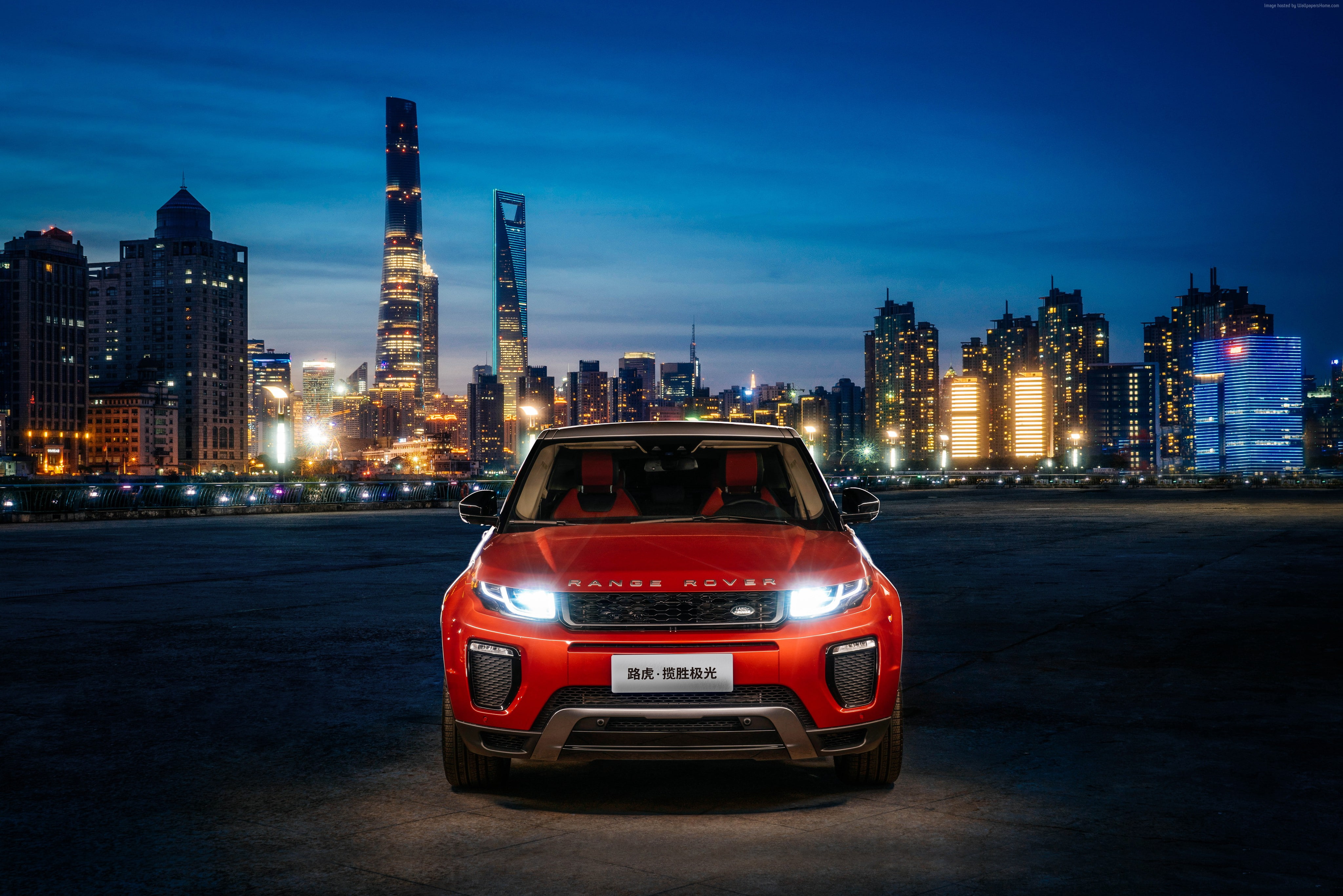 built structure, cityscape, landscape, Range Rover Evoque, building, building exterior, illuminated, town, night, city life, car, skyscraper, architecture, HD Wallpaper