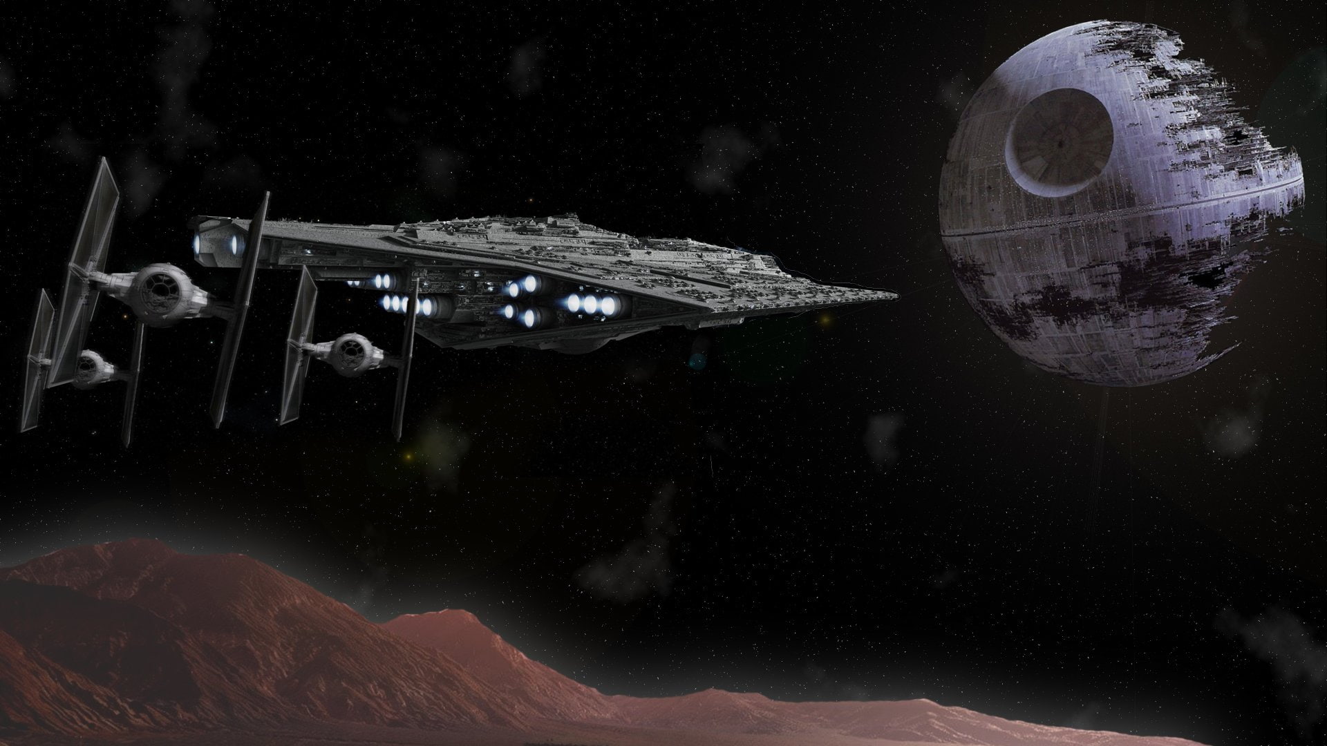 water, built structure, cold temperature, snow, star - space, winter, Death Star, TIE Fighter, Executor class Star Destroyer, astronomy, planet - space, HD Wallpaper