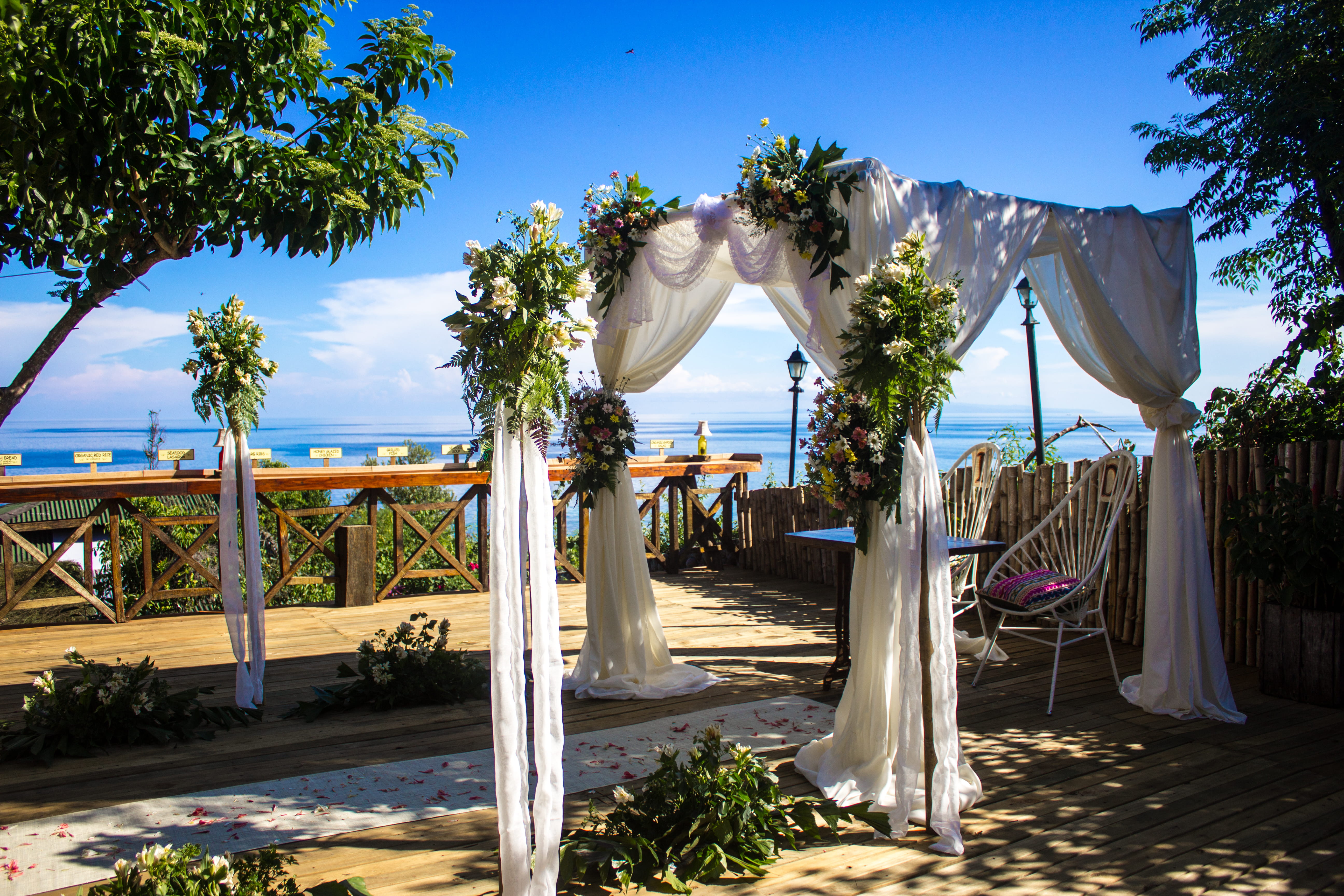 water, day, growth, beach, sky, plant, bohol bee farm resort and restaurant, event, sunlight, bohol bee farm, tranquility, sea, blue, clouds, tree, hanging, HD Wallpaper