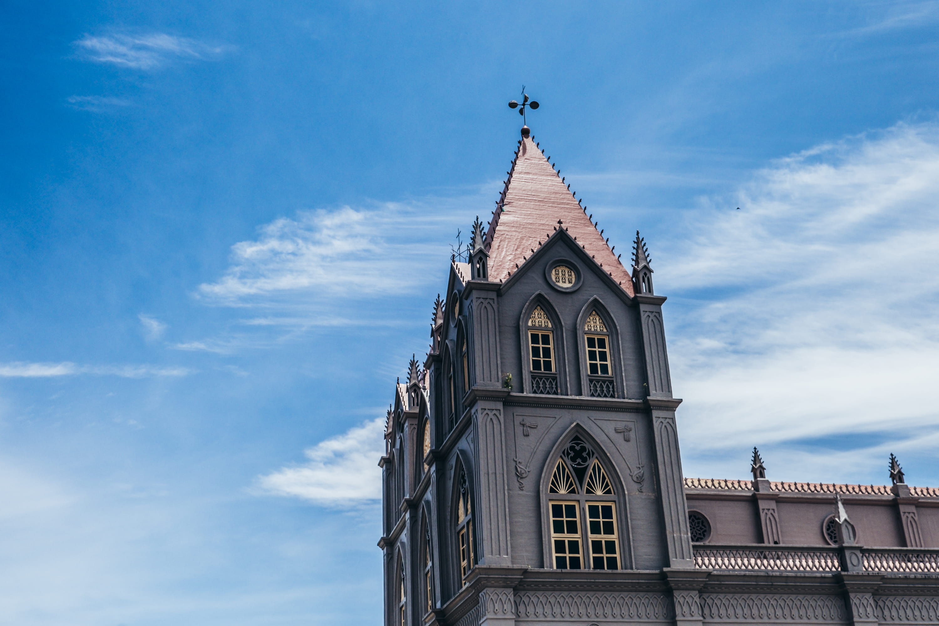 nature, church, cloud - sky, blue, spire, no people, spirituality, 2K, urban, built structure, religion, color, sky, philippines, colour, building exterior, HD Wallpaper