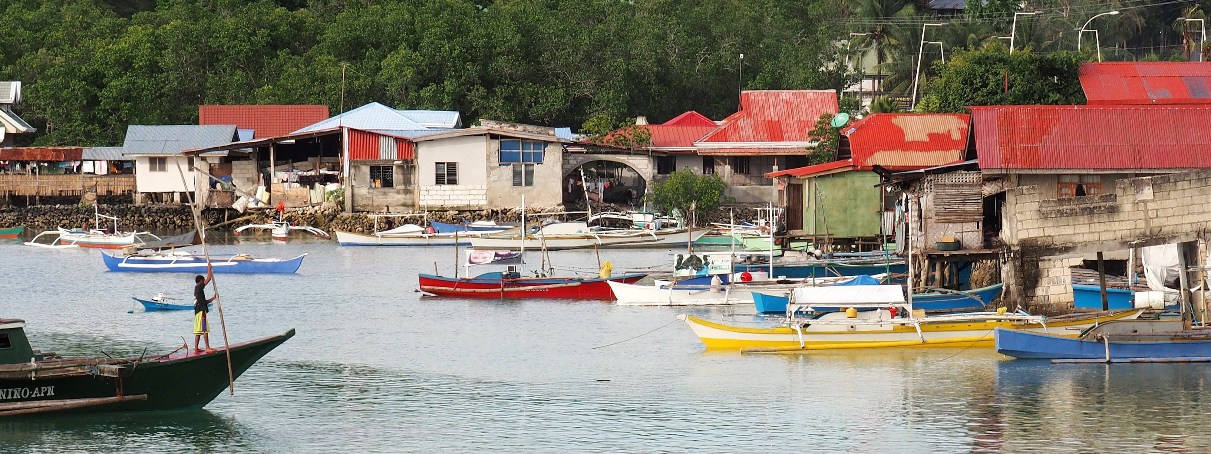 residential district, asia, sky, riverside, canal, bohol, building, waterfront, boats, travel, fishing boat, rowboat, nature, 4K, travel destinations, HD Wallpaper