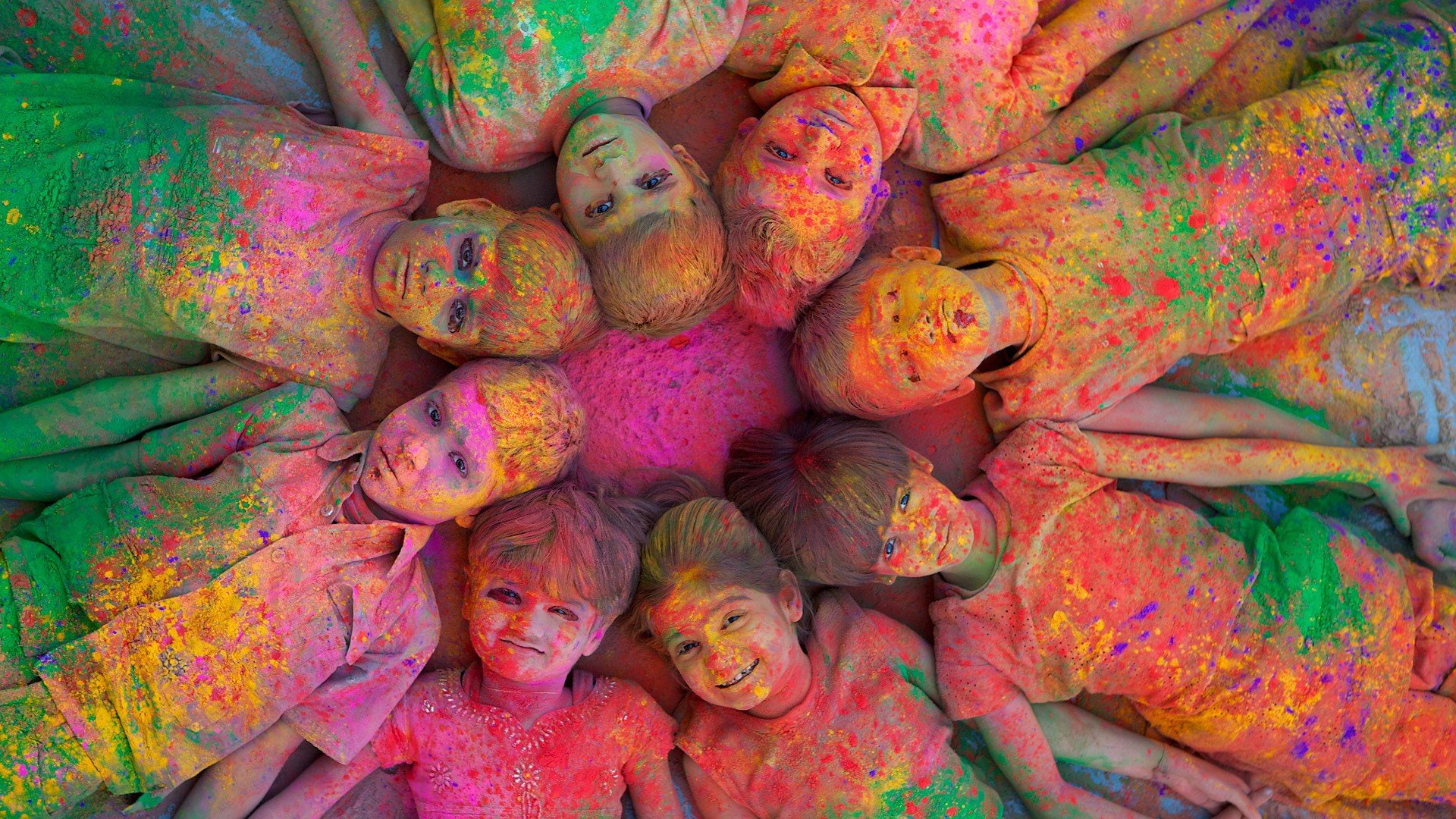children, jodhpur, multicolor, india, holi, 1080P, HD Wallpaper