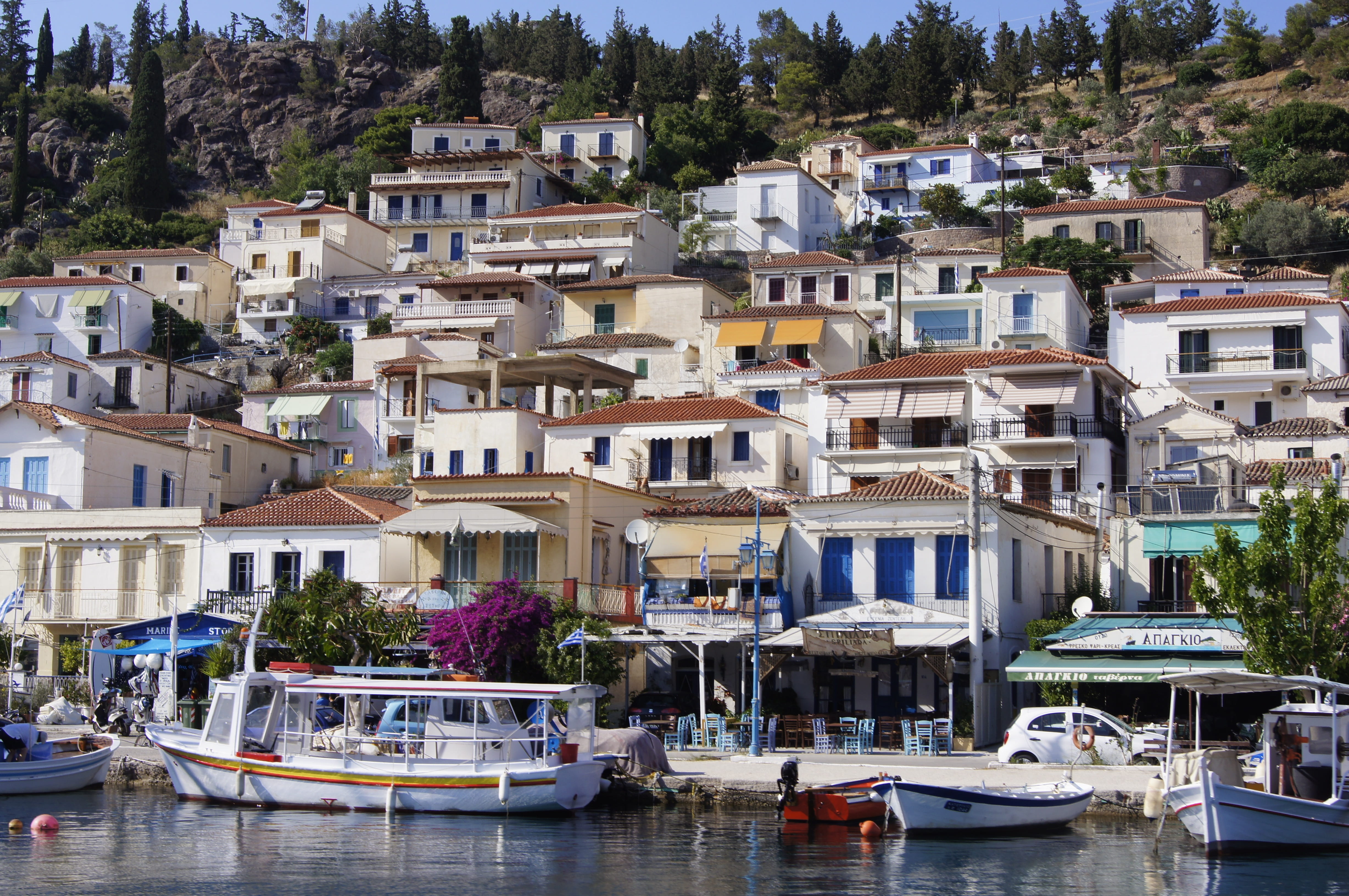 residential district, mode of transportation, island, building, summer, nautical vessel, water, 4K, paros, greek, waterfront, canal, built structure, day, HD Wallpaper