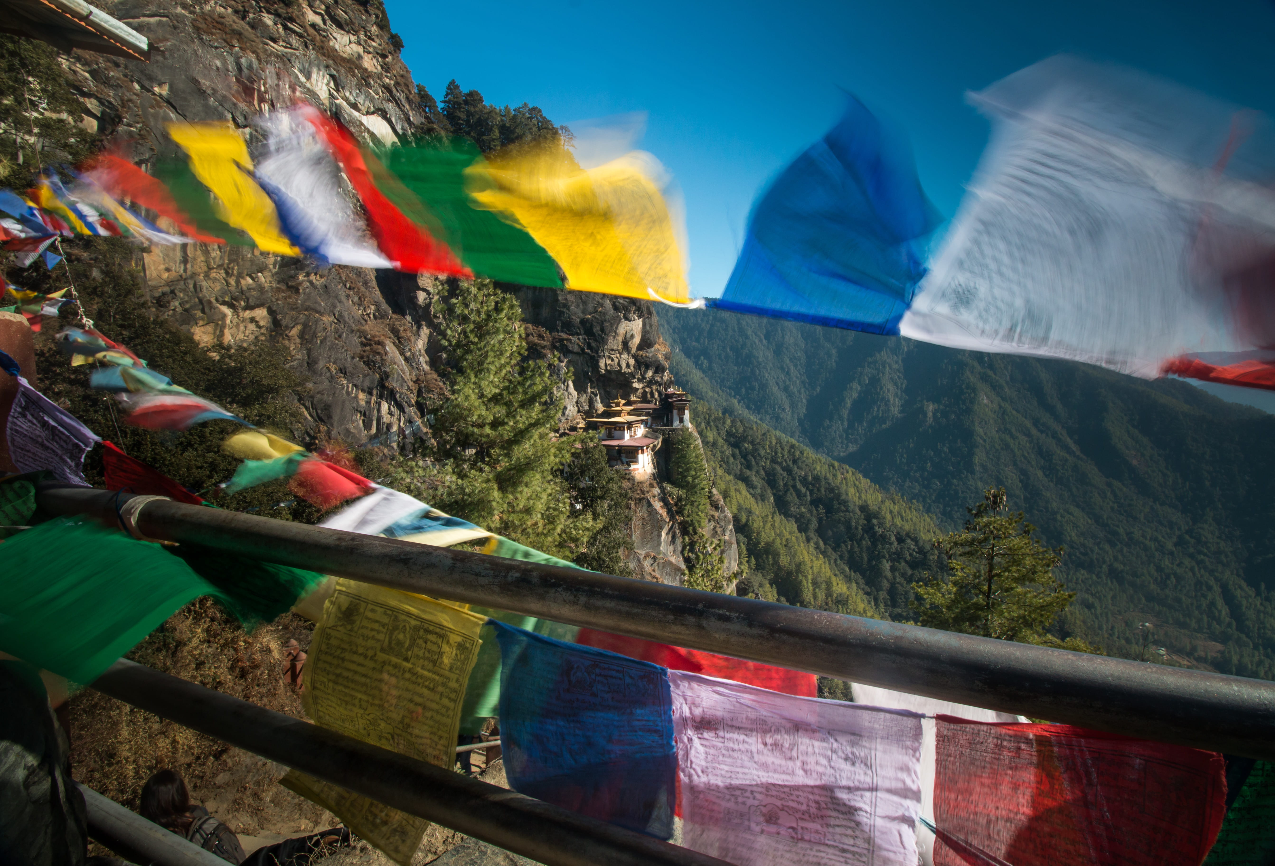 flag, parotaksang, tranquil scene, taktsang lhakhang, trees, nature, mountain range, environment, mountain, tranquility, day, beauty in nature, multi colored, HD Wallpaper
