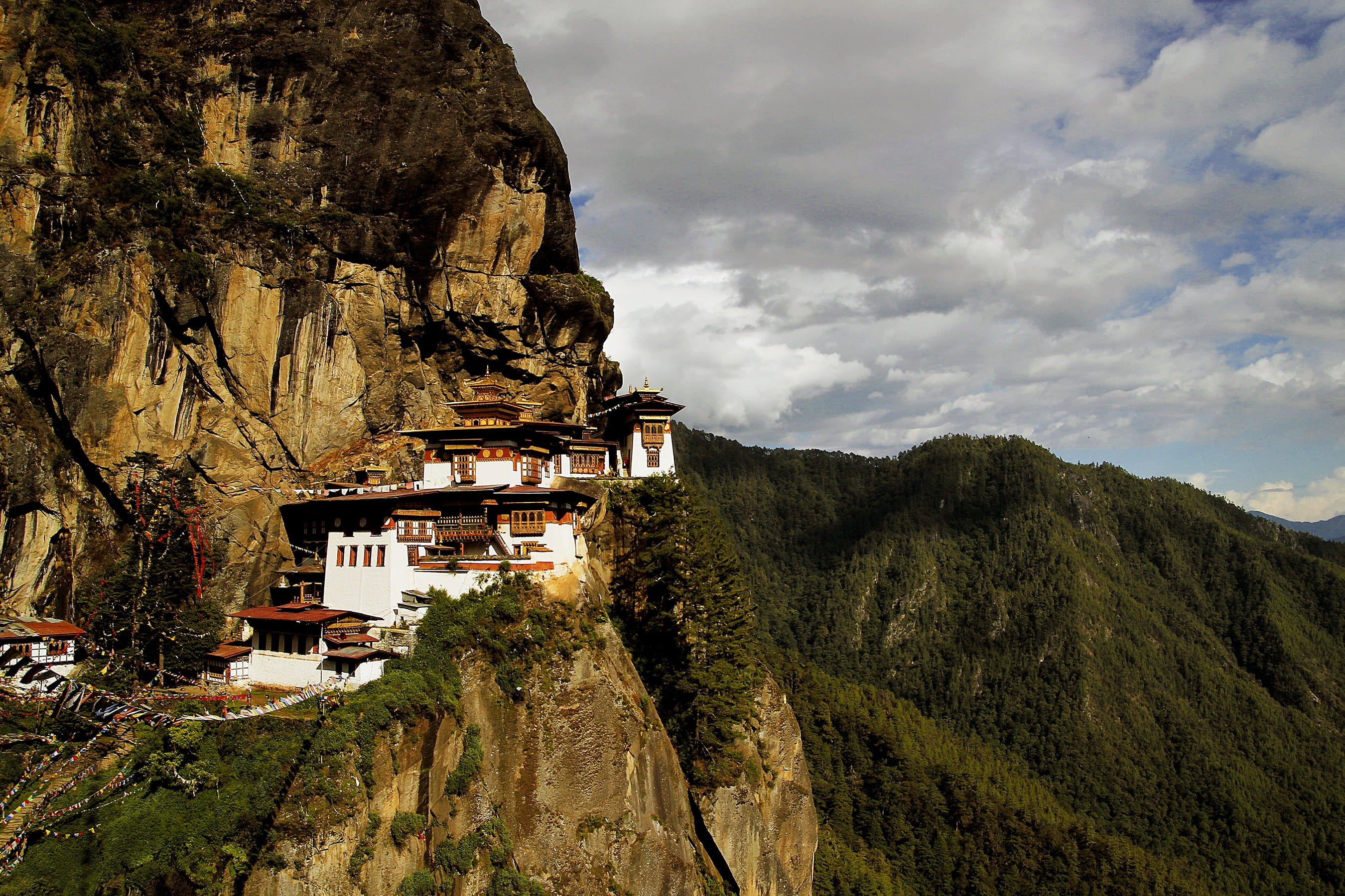 mountain, taktsang palphug monastery, religion, travel, building, mountain top, Tigers nest, belief, house, temple, sky, tree, plant, place of worship, HD Wallpaper