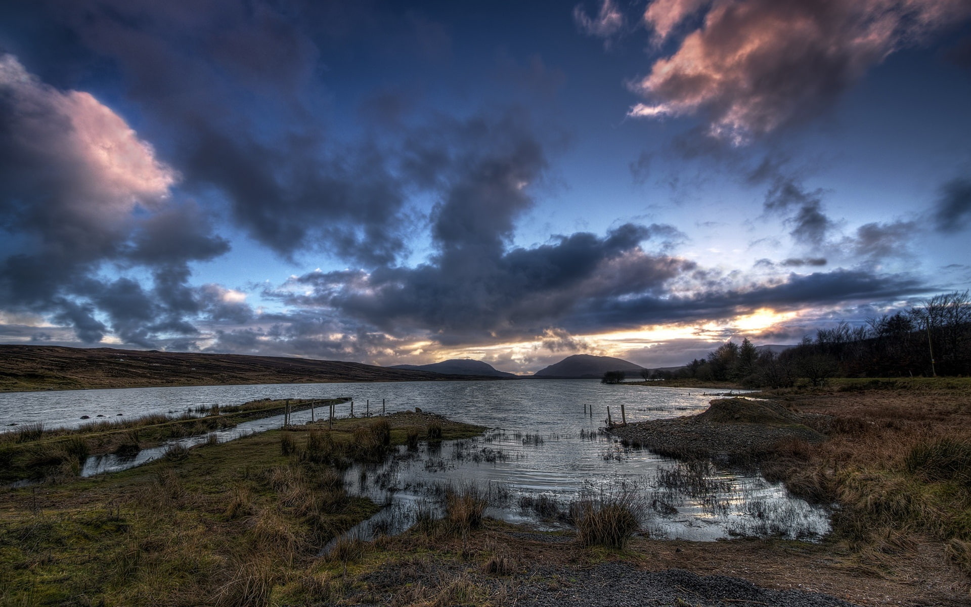 Ireland, Barnesmore, Lough, Evening, Mourne, gap, Lake, 1080P, Dusk, HD Wallpaper