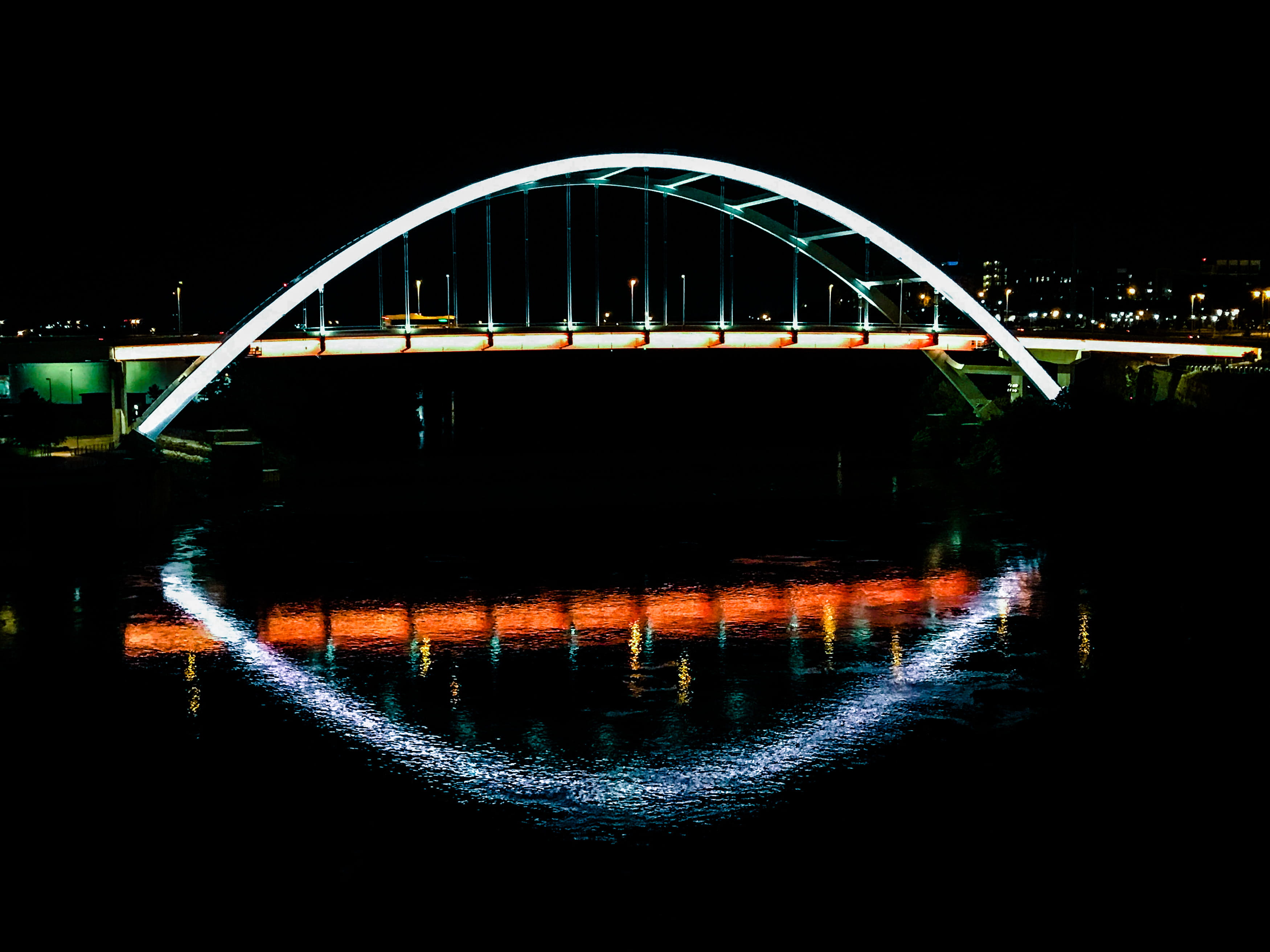 bridge, bridge - man made structure, night, nashville, river, united states, transportation, illuminated, water, 2K, city, sky, built structure, motion, HD Wallpaper