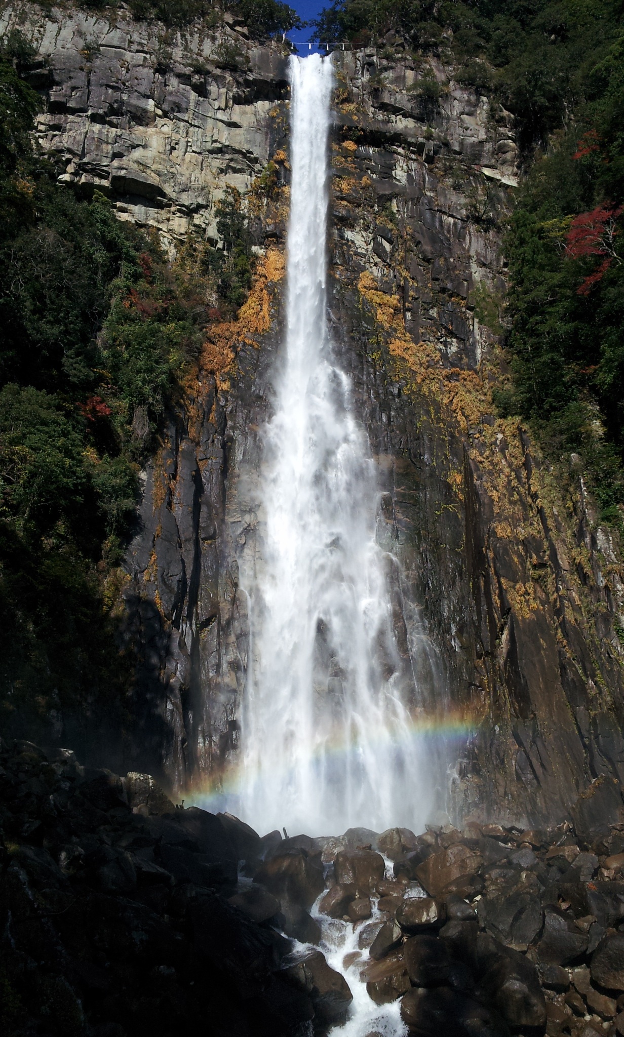 motion, rainforest, waterfall, japan, flowing, rock formation, wakayama, nature, rock - object, solid, power, rainbow, river, scenics - nature, outdoors, Phone HD Wallpaper