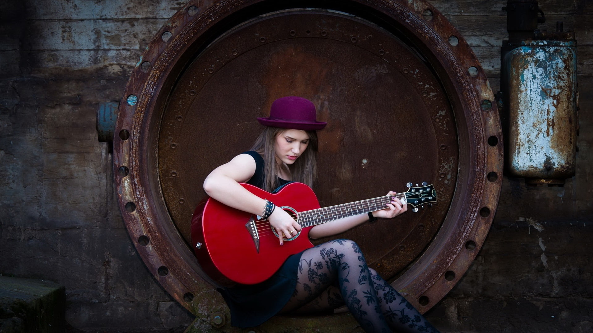 Long, Music, Girl, Guitar, Hat, Hair, 1080P, HD Wallpaper