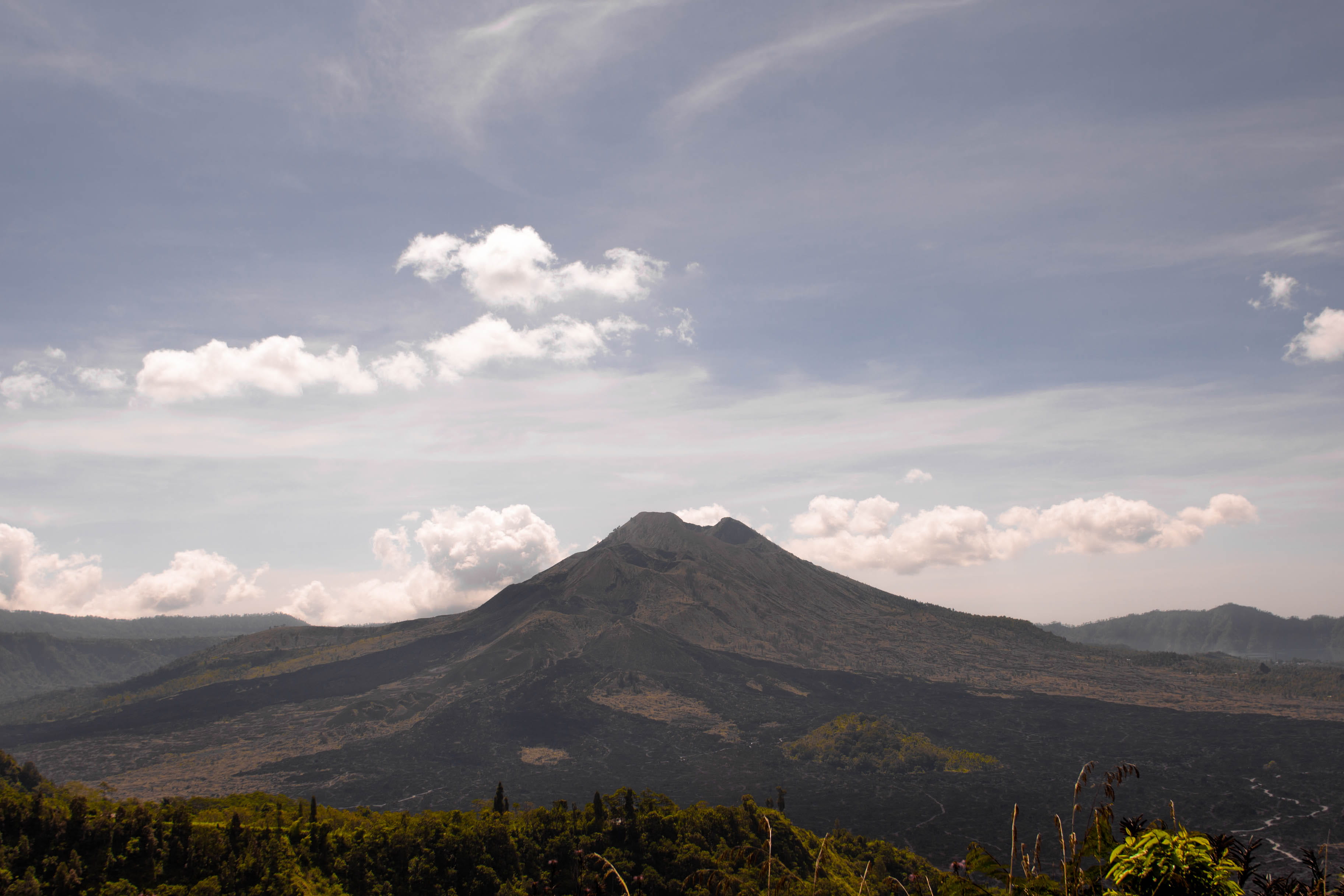 2K, day, sky, idyllic, remote, mountain, land, tranquil scene, clouds, non-urban scene, no people, mountain peak, tranquility, volcano, bali, indonesia, HD Wallpaper