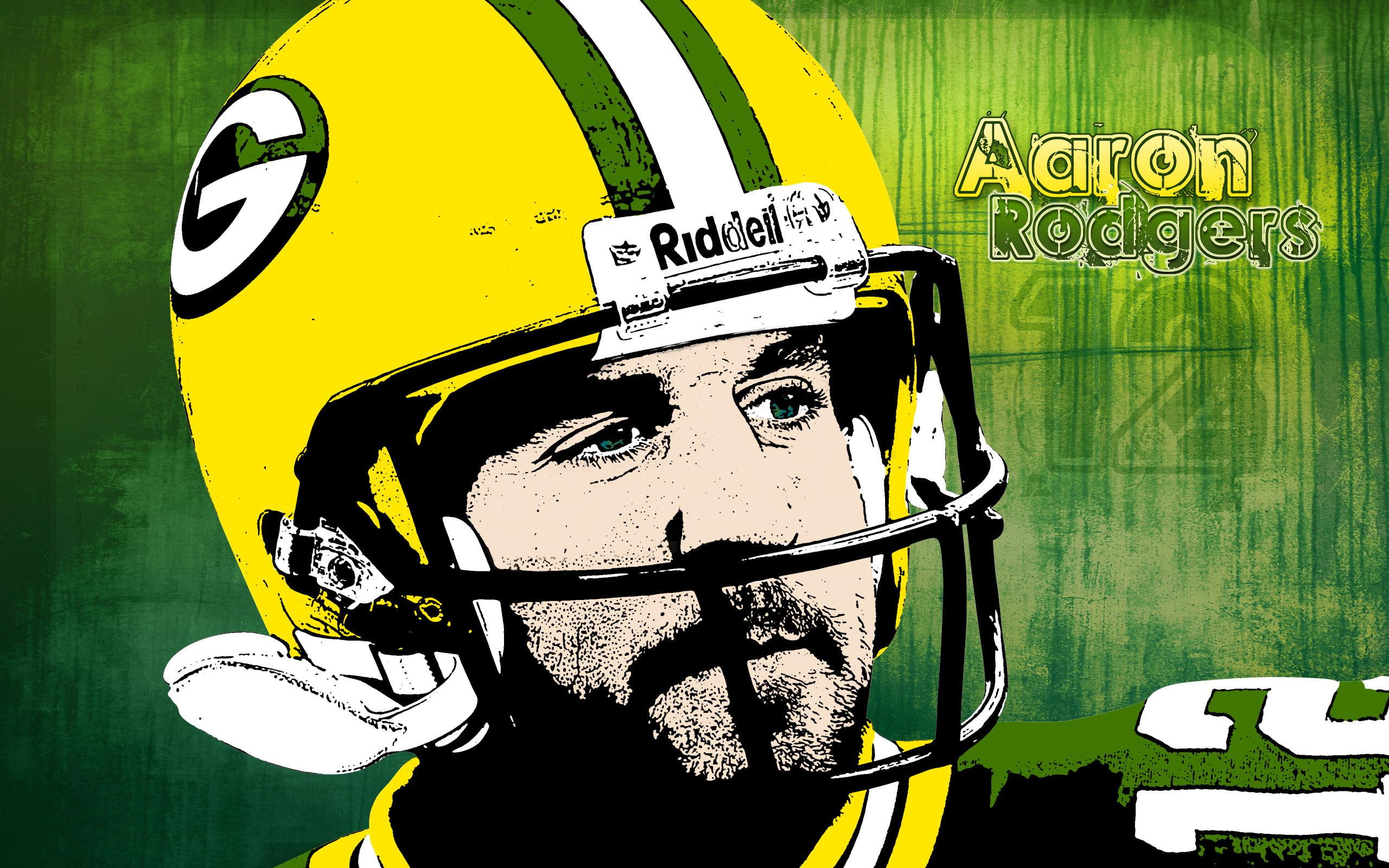 sports, green, aaron rodgers, green bay packers, packers, 2K, football, bay, 2560x1600, rodgers, aaron, yellow, helmet, riddell, HD Wallpaper