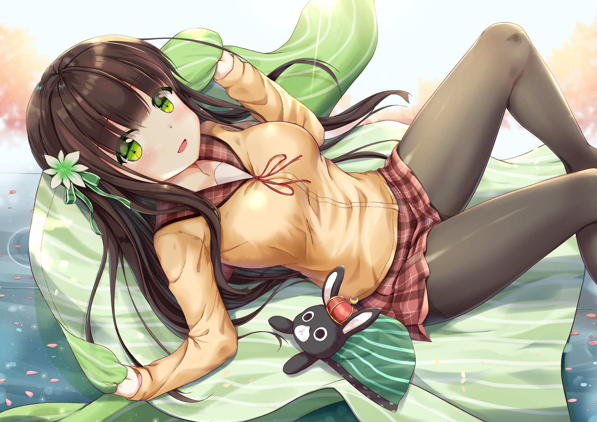 japonese, 1080P, green eyes, happy, seifuku, pretty, anime, HD Wallpaper