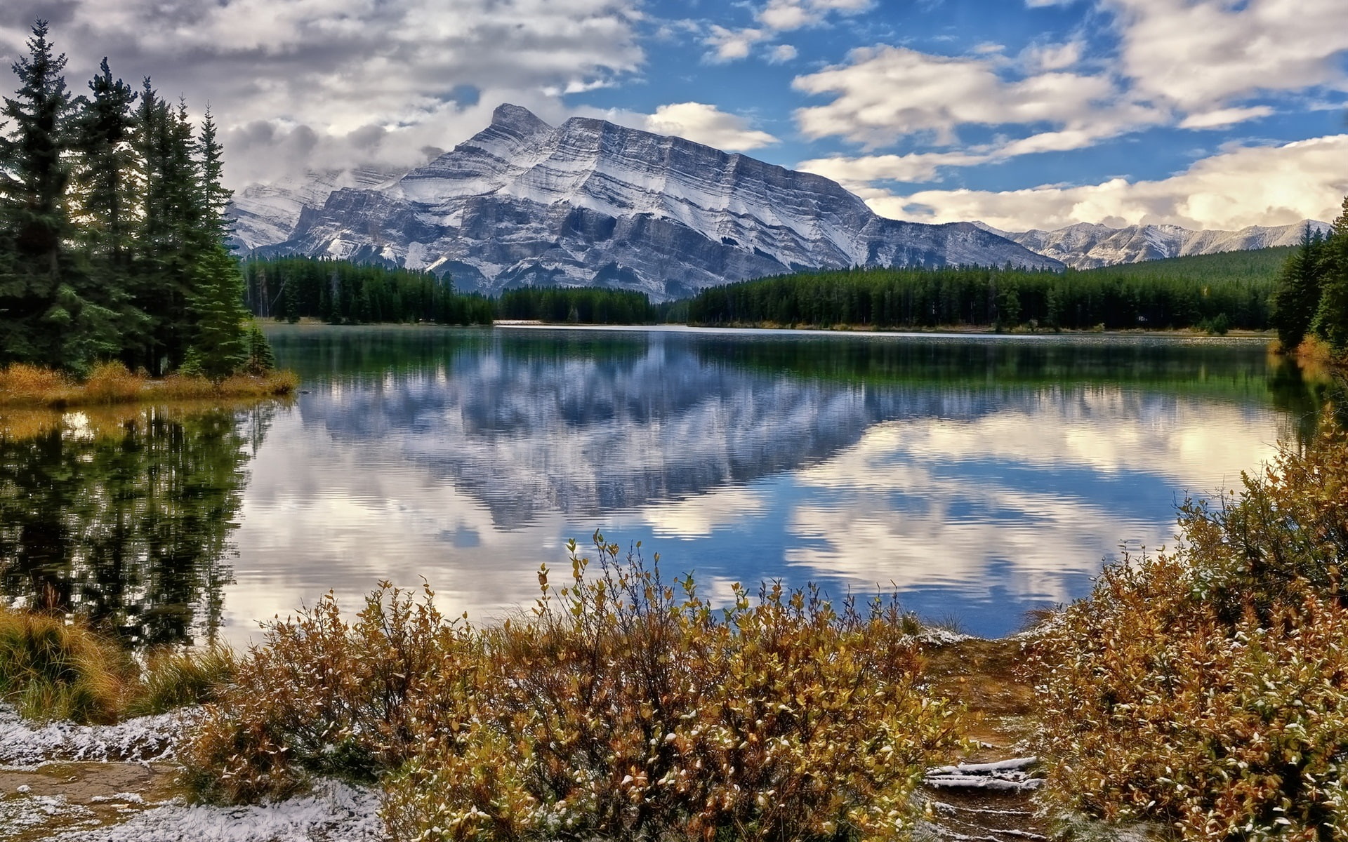 1080P, Lake, Banff, National, Park, Canada, Clouds, Mountains, HD Wallpaper