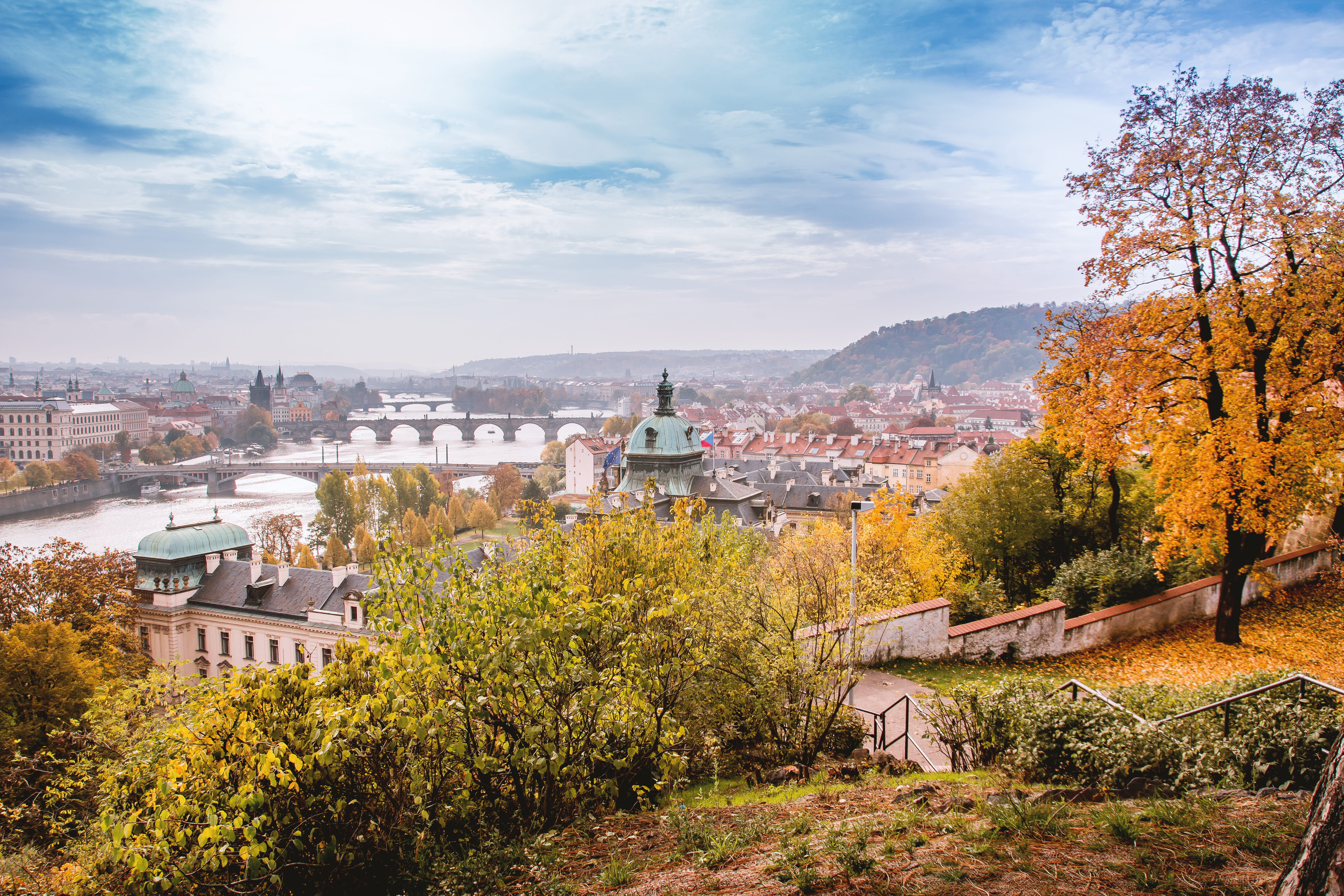 residential district, tree, no people, cloud - sky, historic, outdoors, roof, town, prague, nature, travel destinations, building, day, water, high angle view, HD Wallpaper