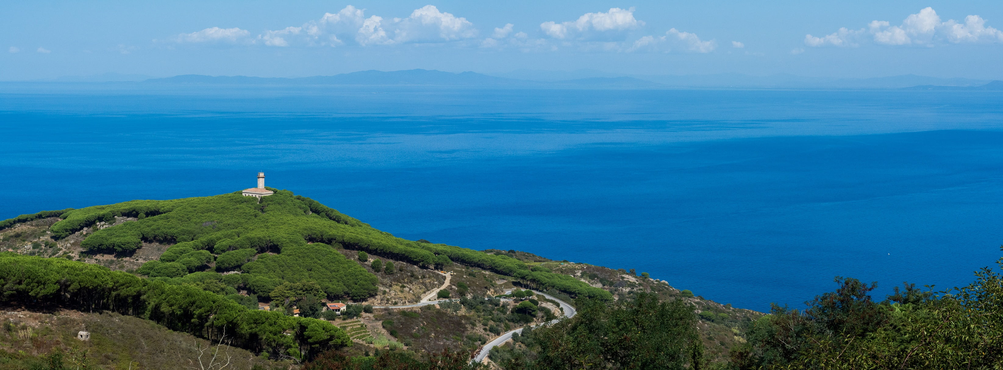 idyllic, green, sky, nature, outdoors, land, no people, scenics - nature, beauty in nature, blue, sea, view, tranquility, landscape, road, overlooking, HD Wallpaper