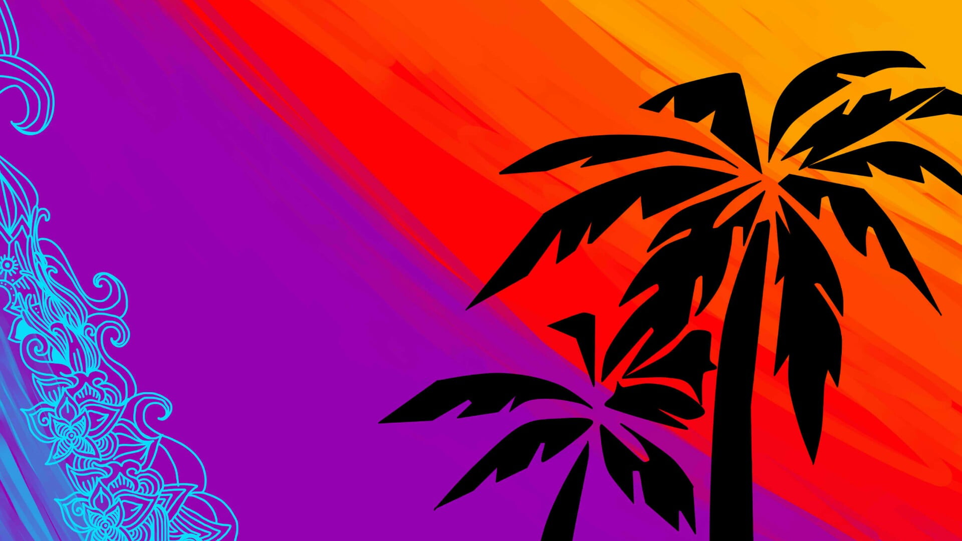 art and craft, design, tree, neon, palms, colorful, beauty in nature, blue, abstract, palm tree, retro, orange color, sky, purple, summertime, illustration, HD Wallpaper