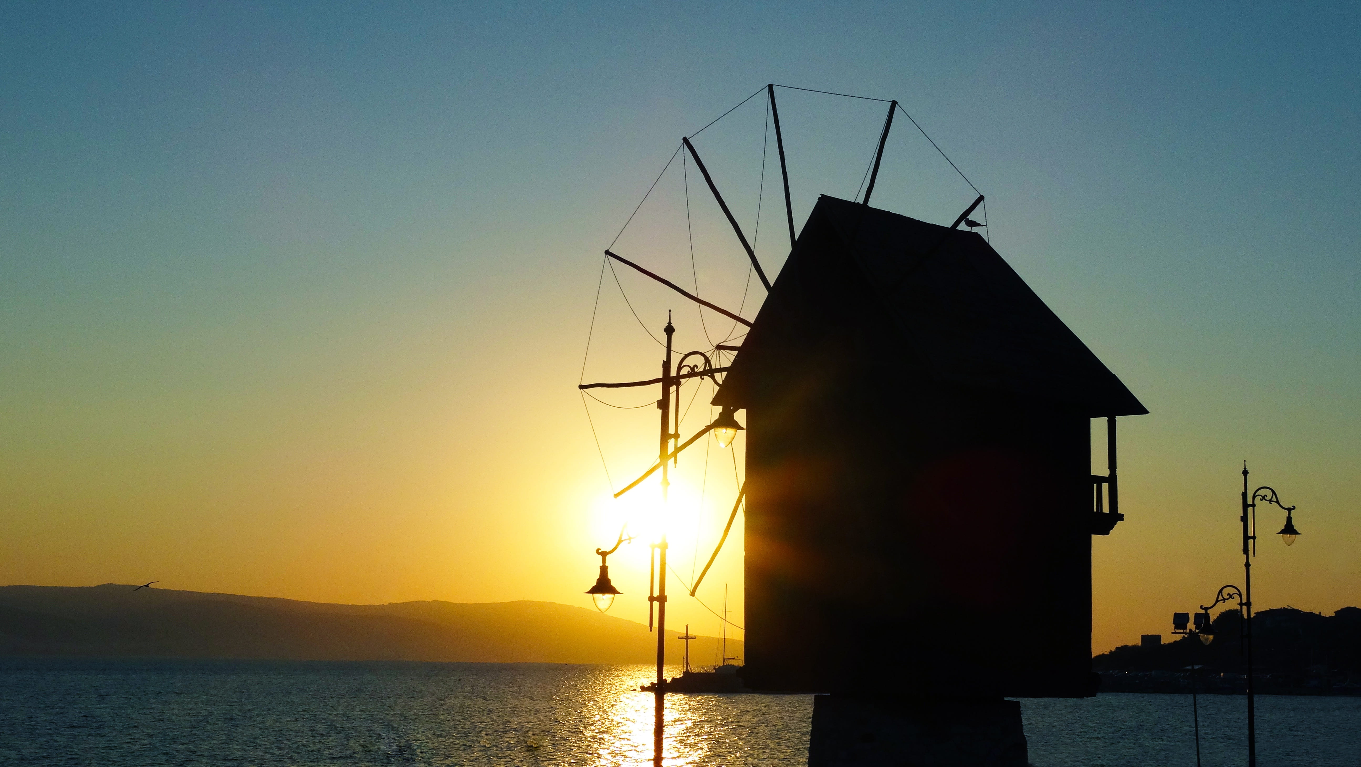 old, travel, scenics - nature, outdoors, sky, sailboat, coastal, summer, clear sky, sun, europe, coastline, tranquility, seascape, 5K, back lit, sea, burgas, HD Wallpaper