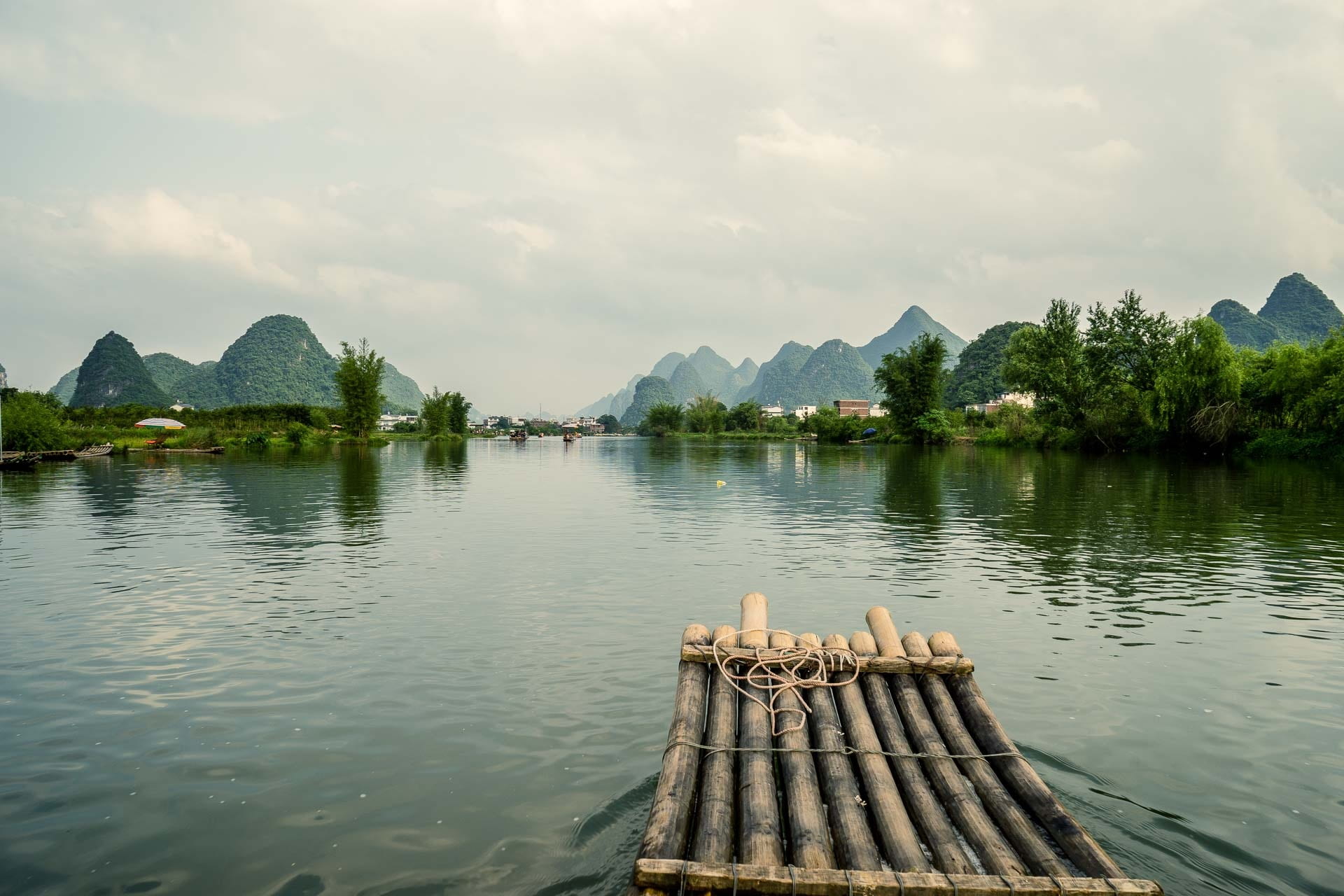 beauty in nature, cloud - sky, travel, china, reflection, asia, wood - material, body, scenery, scenics - nature, scenic, outdoors, guangxi, water, river, HD Wallpaper