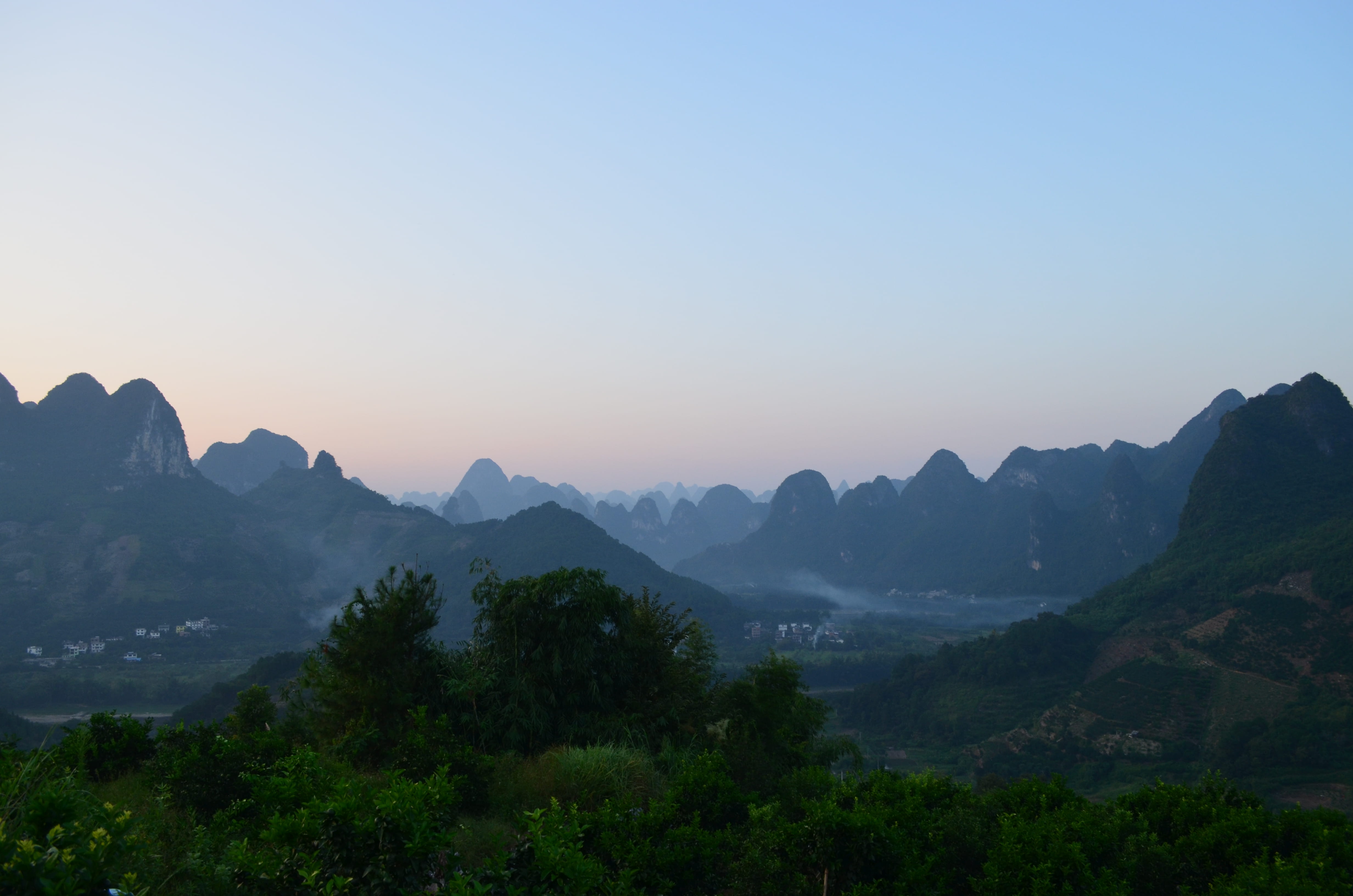sky, landscape, fog, mist, china, non-urban scene, tranquility, 4K, beauty in nature, no people, plant, idyllic, tree, crest, outdoors, sunrise, nature, HD Wallpaper