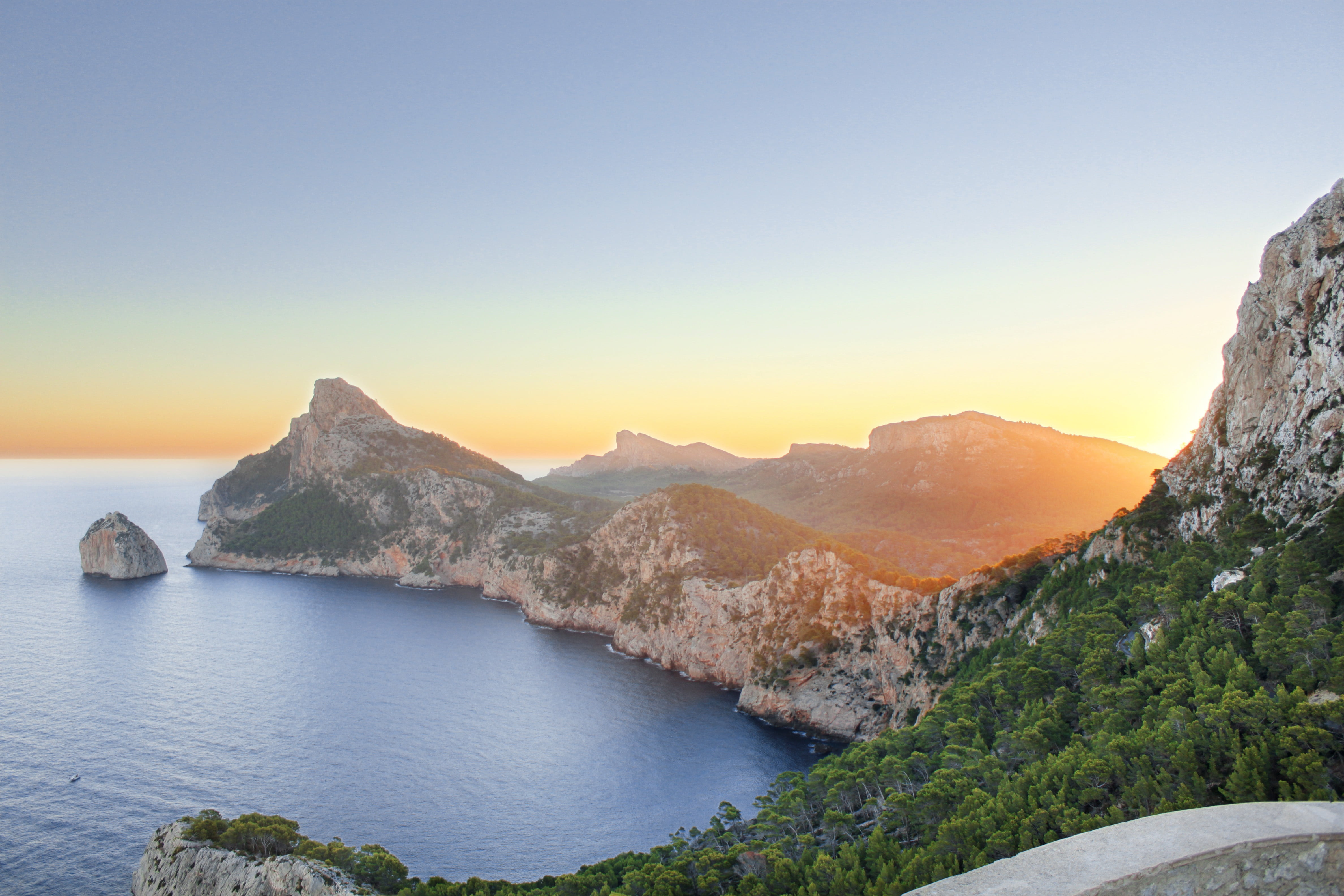 sun, scenics - nature, no people, clear sky, landscape, island, beauty in nature, mountain range, remote, 4K, rock - Object, sea, outdoors, scenics, idyllic, HD Wallpaper