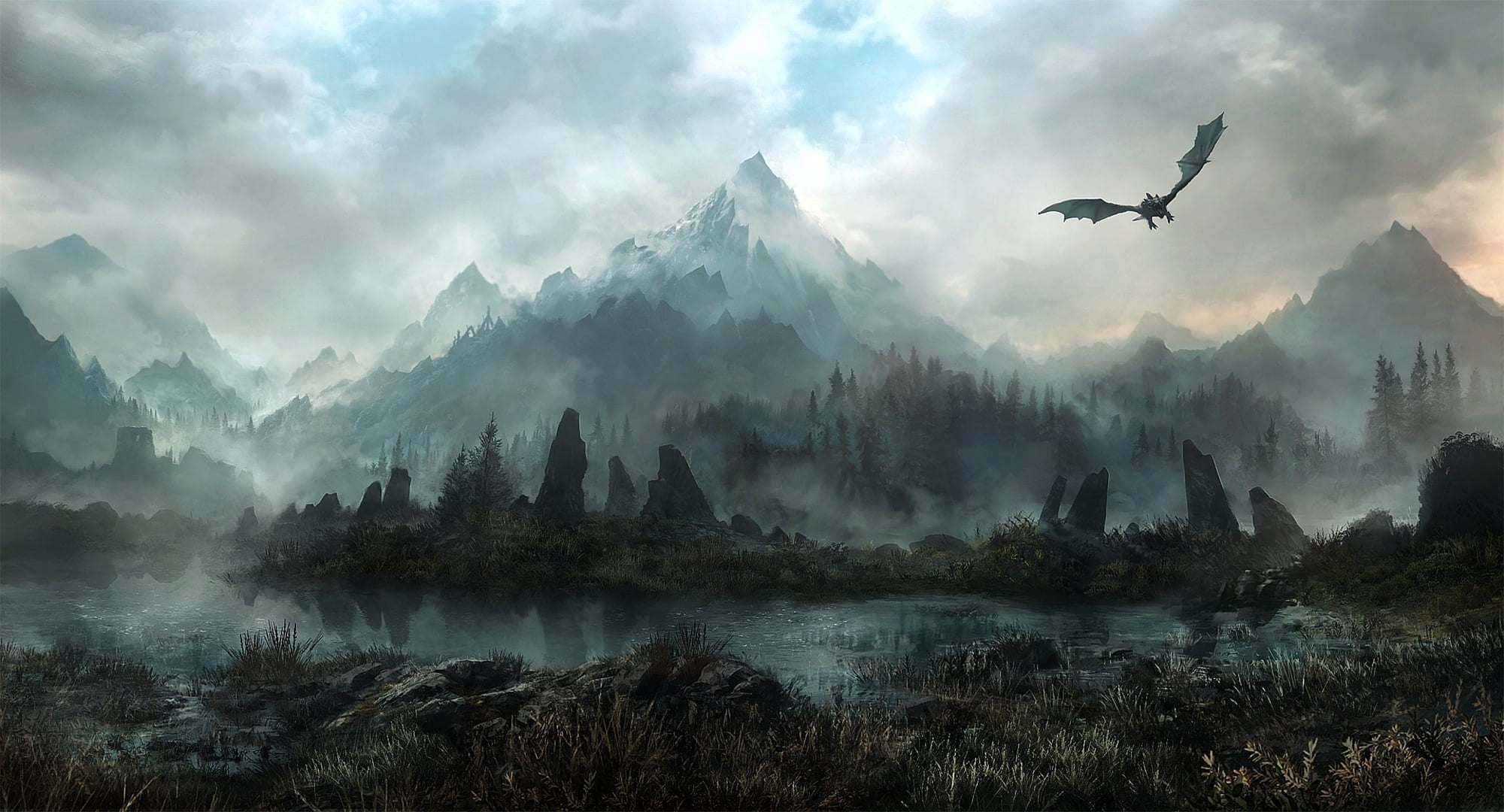 tourism, deviantart, mountains, creature, art, animal, no people, hill, sunrise - Dawn, cloudscape, lake, guilin, travel, environment, flying, water, tranquil Scene, HD Wallpaper
